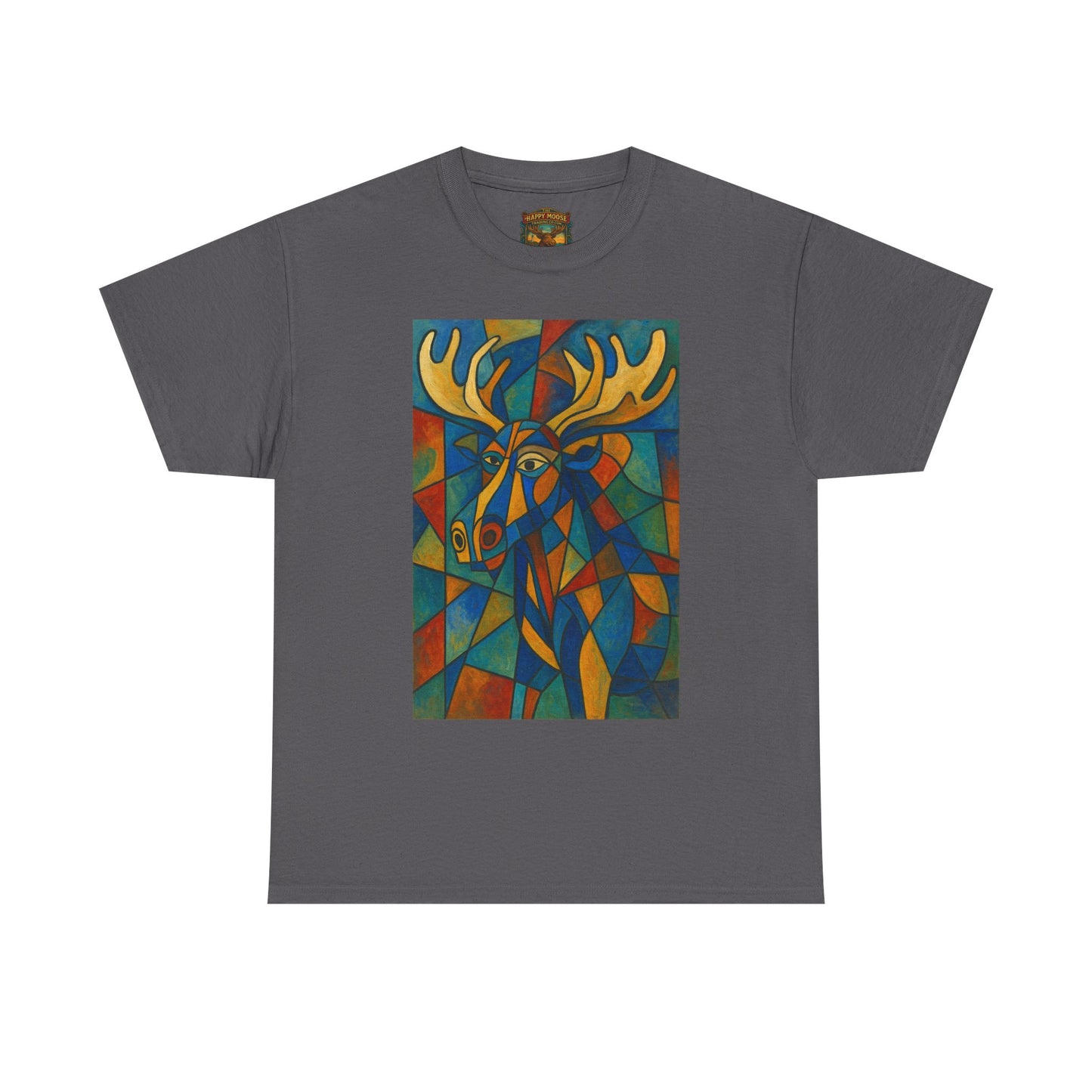 Picasso Moose T‑Shirt — Colorful Geometric Woodland Art Tee