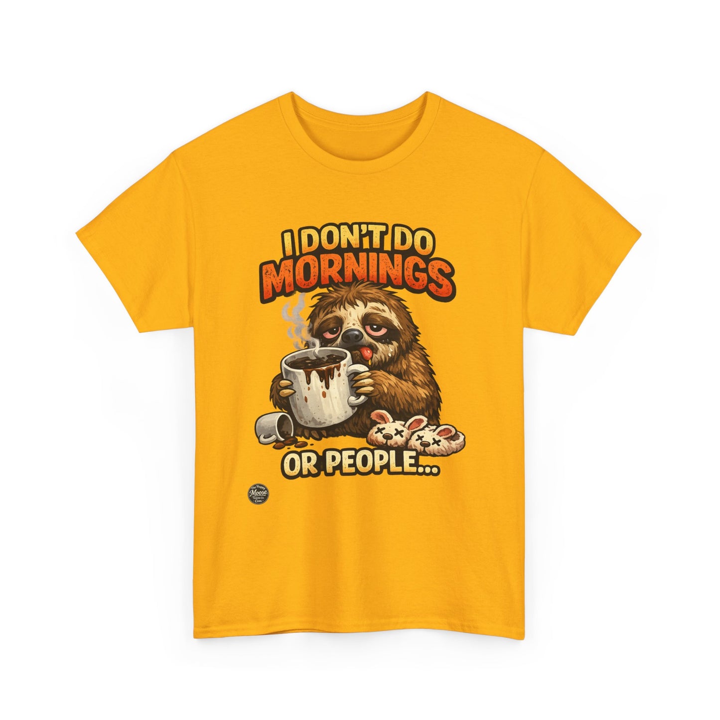 Sloth 'I Don't Do Mornings or People' Graphic Tee - Funny Coffee Shirt for Lazy Morning Lovers