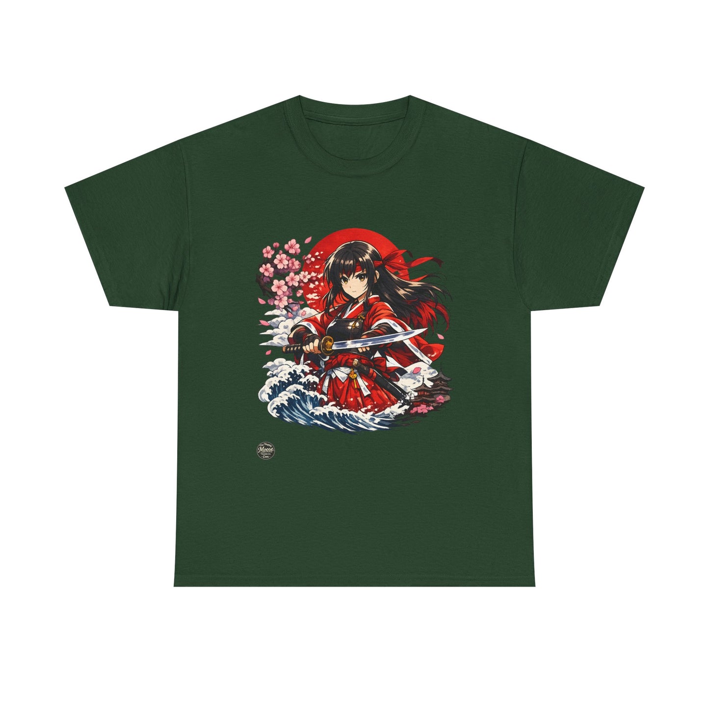 Anime Samurai Tee — Red Kimono Warrior Graphic T-Shirt #E006