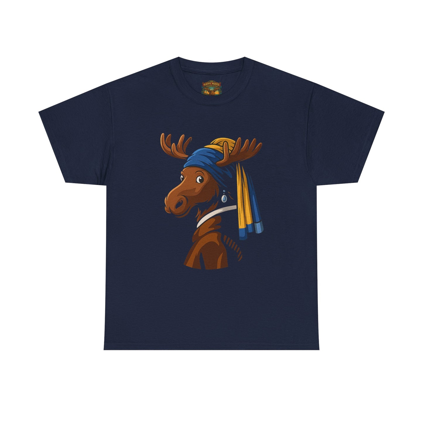 The Moose With The Pearl Earring Graphic Tee — Playful Moose with Headwrap T-Shirt
