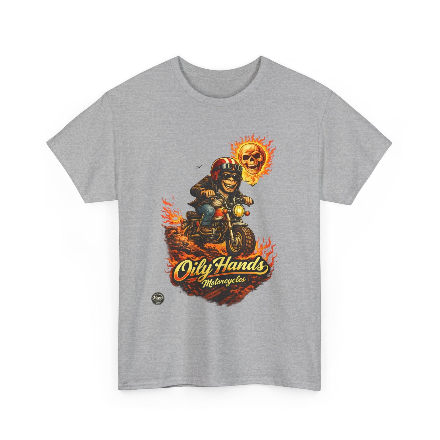 Oily Hands Biker Skull Motorcycle Tee — “Oily Hands” Vintage Ride T-Shirt #002 E