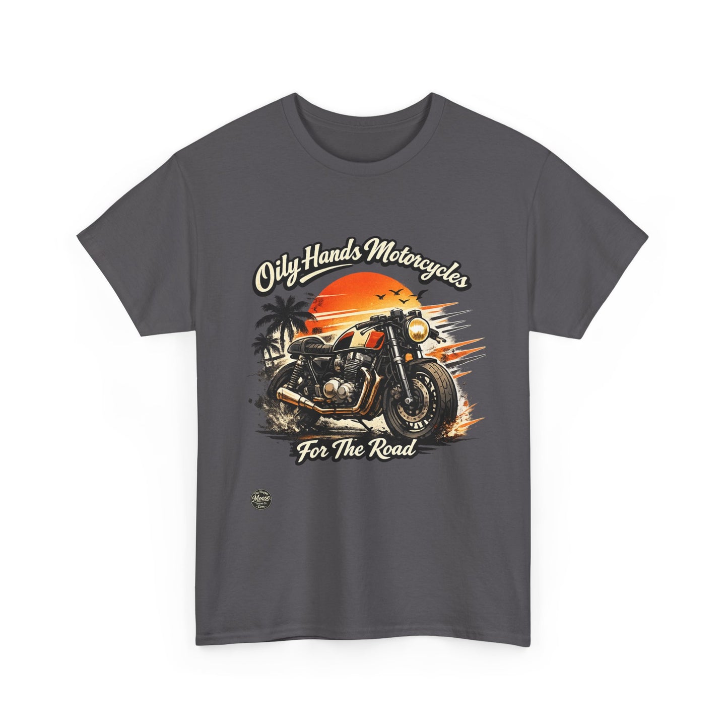 Oily Hands Motorcycle Sunset Tee — "Only Hands Motorcycles For The Road" Riding T-Shirt #001 E