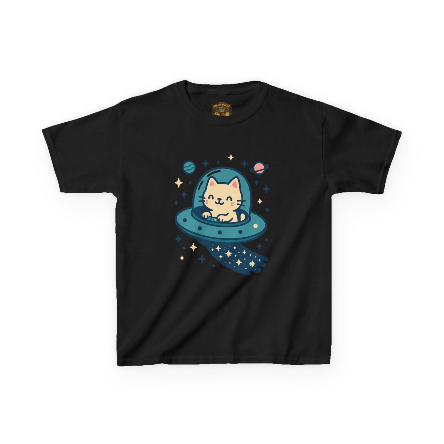 Kids Tee — Cute Cat in UFO Space Shirt
