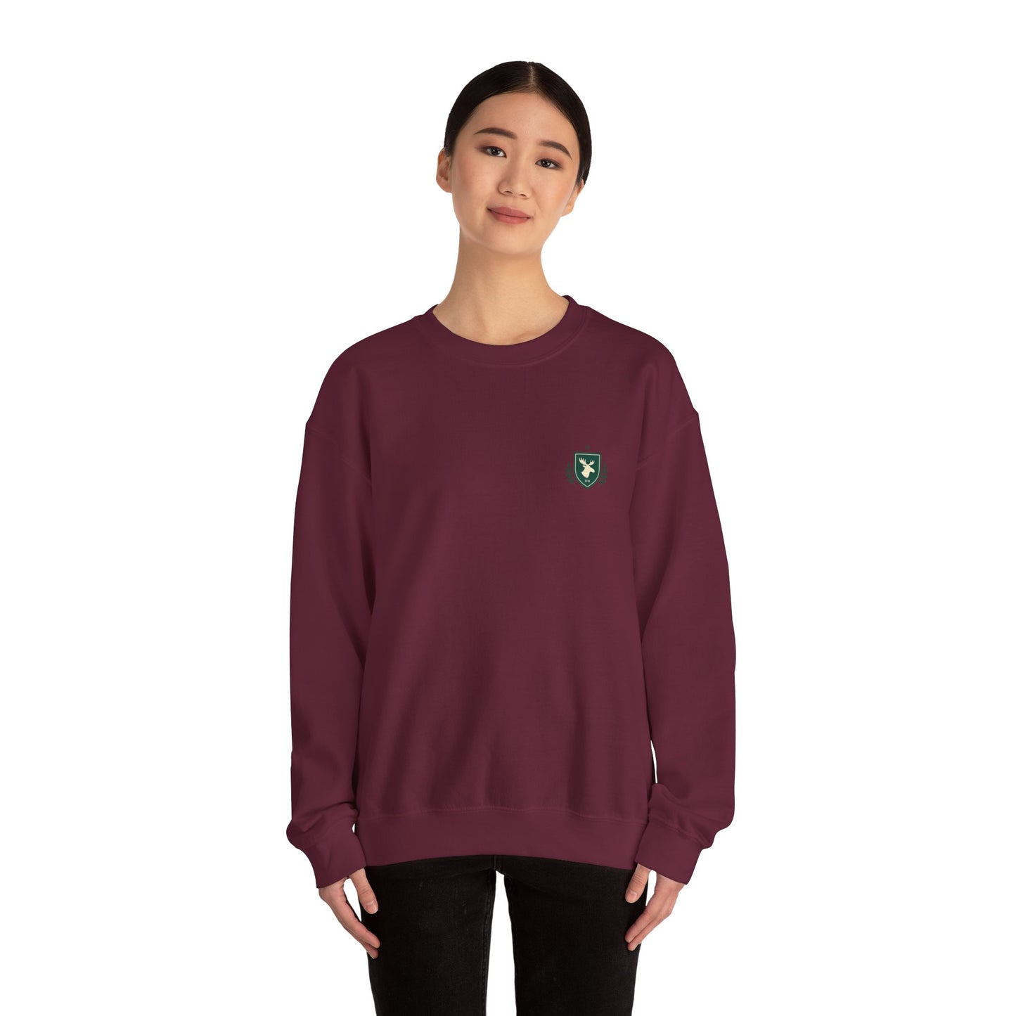 Embroidered Crest Crewneck Sweatshirt — Minimal Vintage Shield Logo