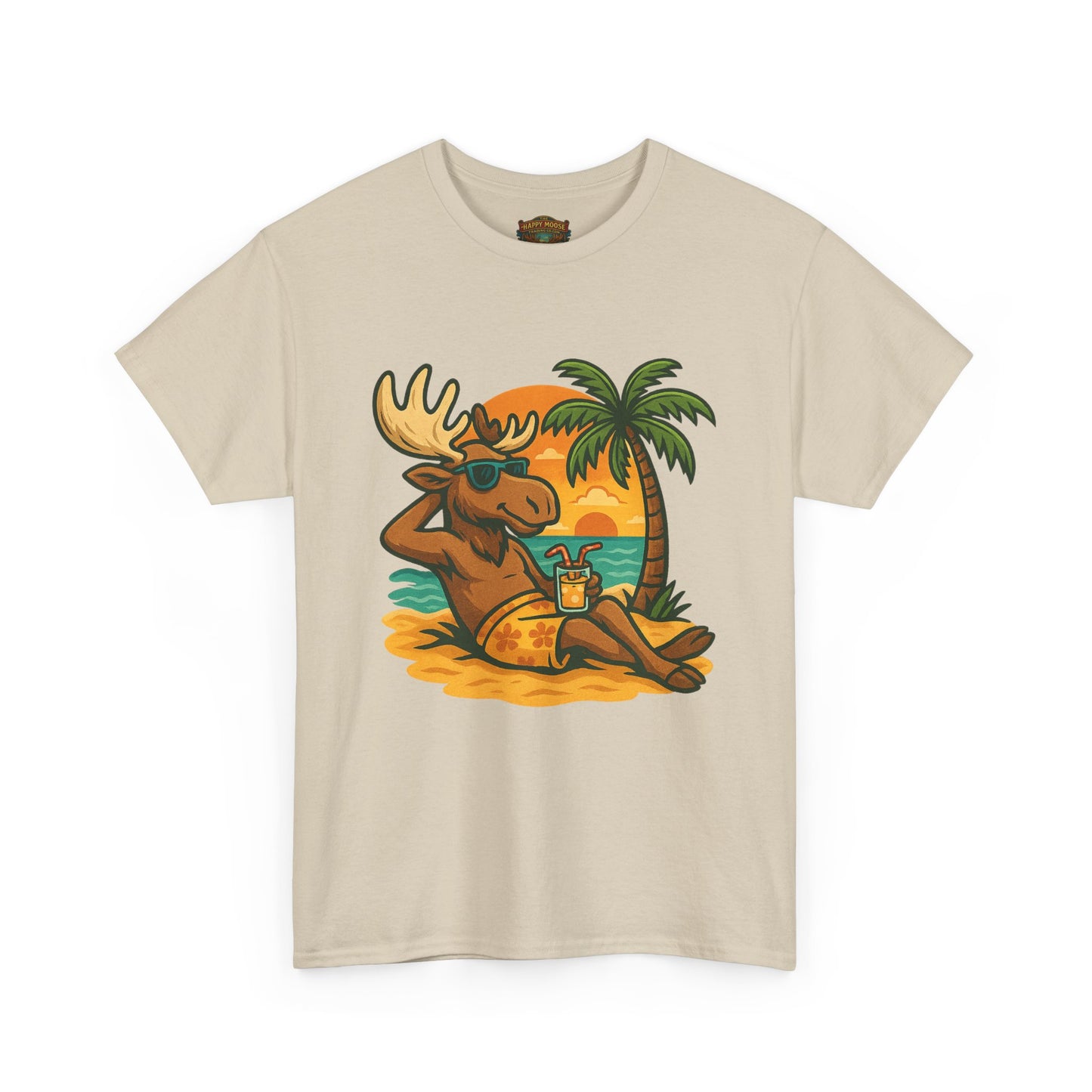 Moose Beach Vacation T-Shirt — Relaxing Tropical Moose Graphic Tee