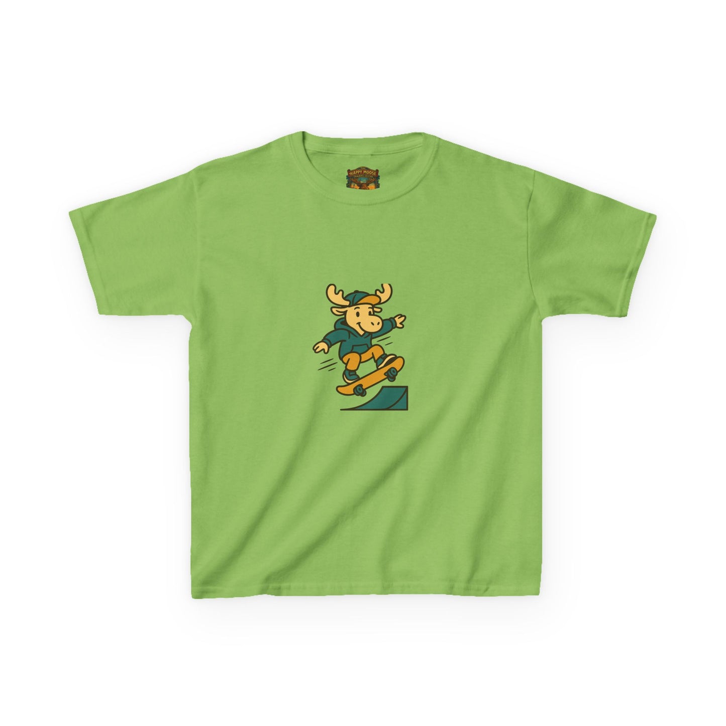 Kids Skateboarding Moose T‑Shirt — Cute Outdoorsy Cartoon Tee for Kids
