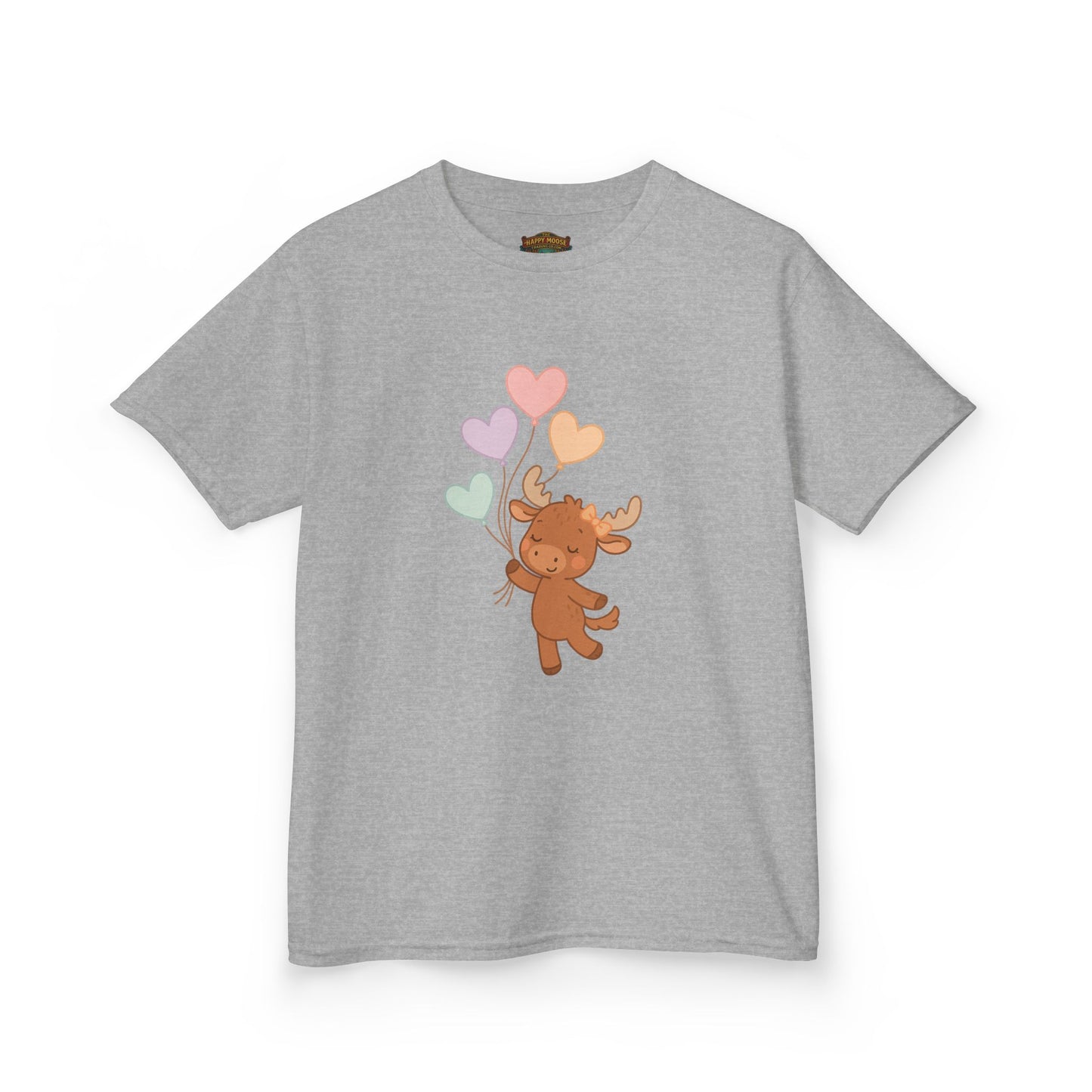 Kids Tee — Cute Moose Holding Heart Balloons | Toddler Gift