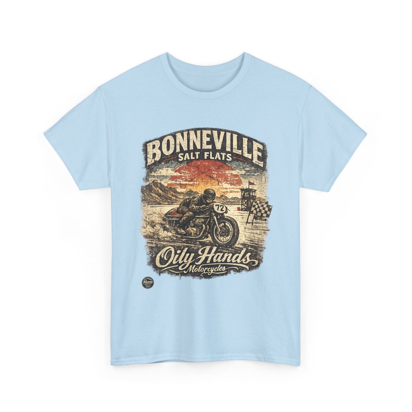 Oily Hands Bonneville Salt Flats Motorcycle Tee — Vintage Racing T-Shirt #006 E