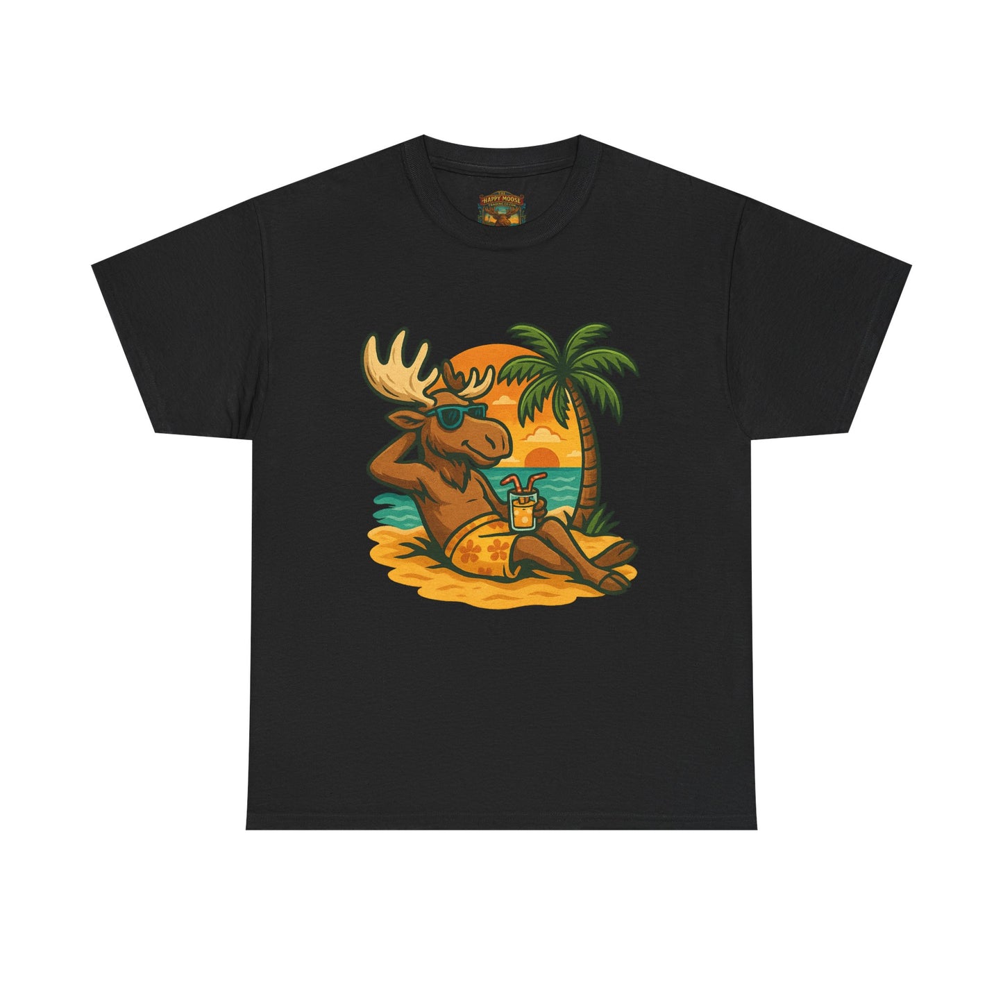 Moose Beach Vacation T-Shirt — Relaxing Tropical Moose Graphic Tee