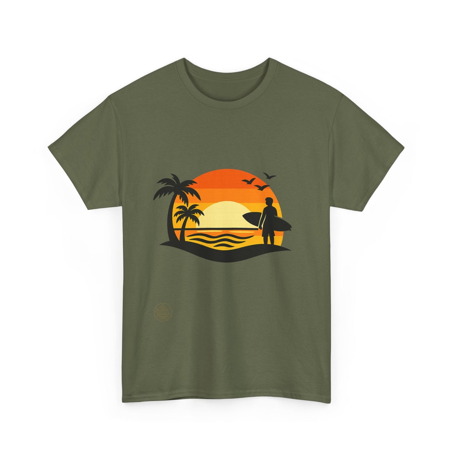 Surf Sunset T-Shirt — Retro Palm Tree Beach Tee