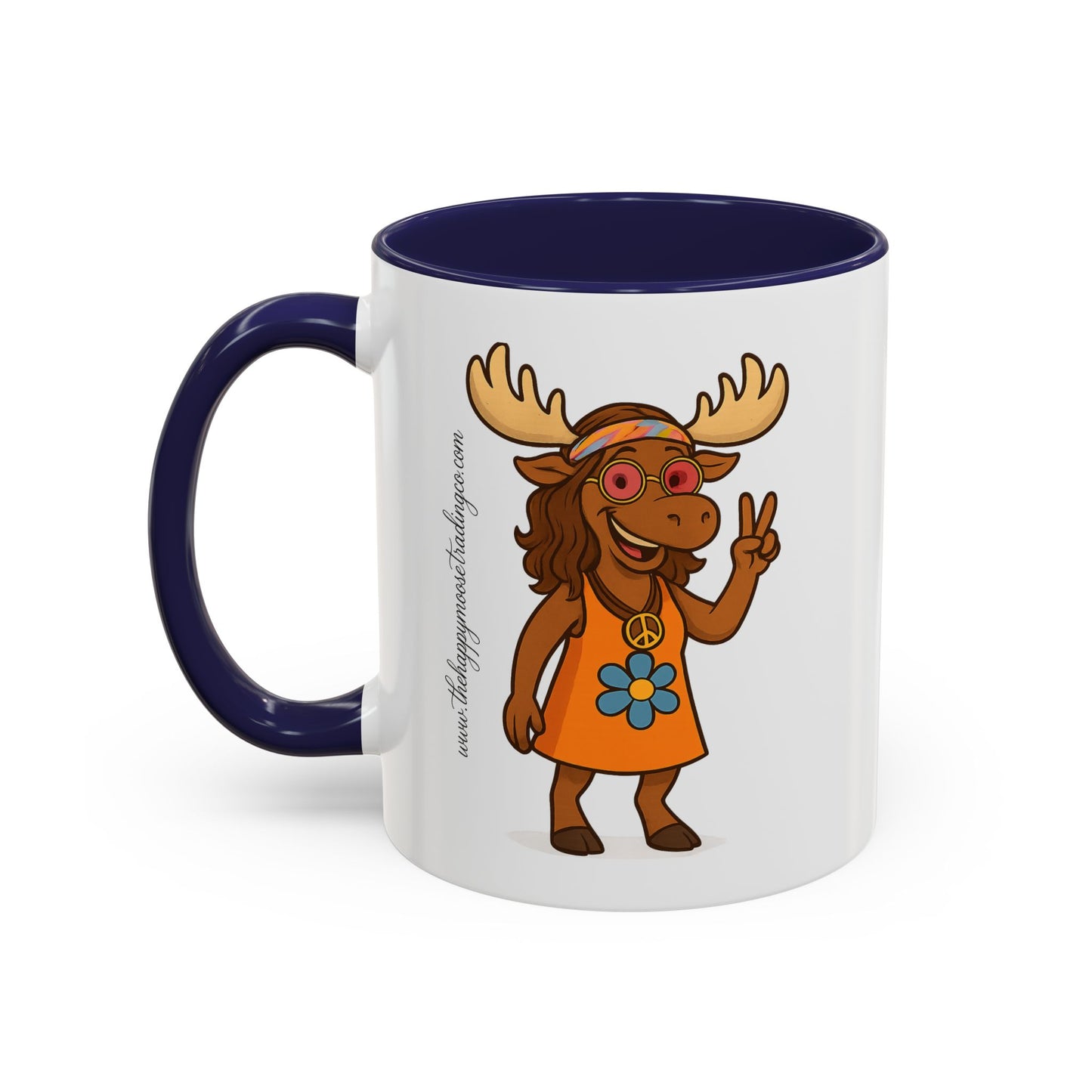 Hippie Moose Coffee Mug — Peace Sign Retro Moose Accent Mug (11/15oz)