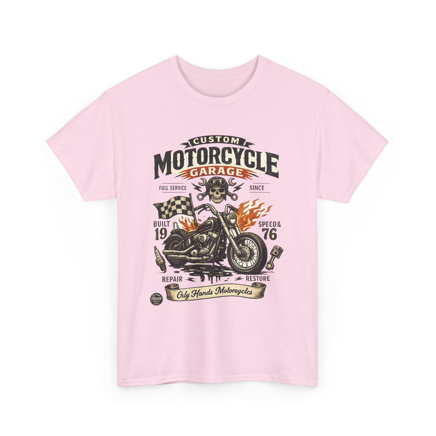 Oily Hands Motorcycle Garage Tee — Vintage Biker Skull & Chopper T-Shirt #021 E
