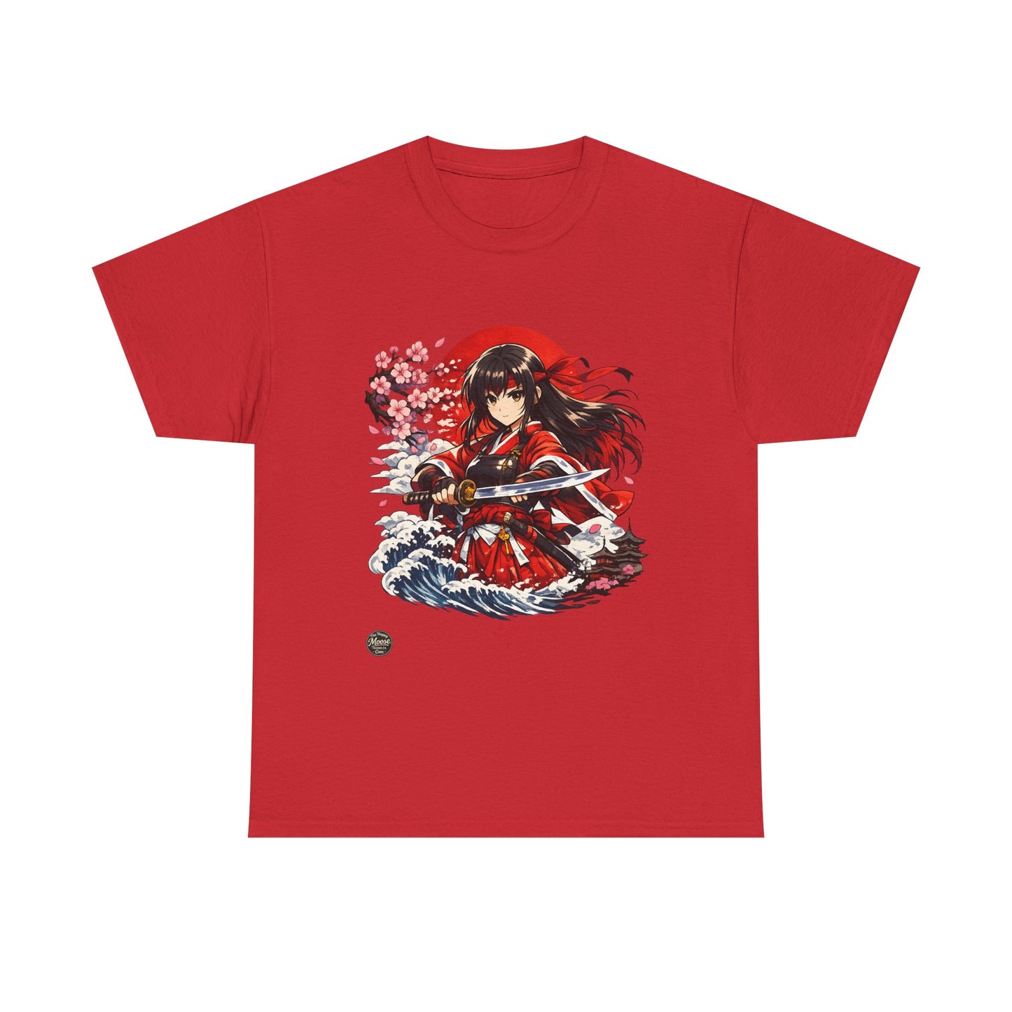 Anime Samurai Tee — Red Kimono Warrior Graphic T-Shirt #E006