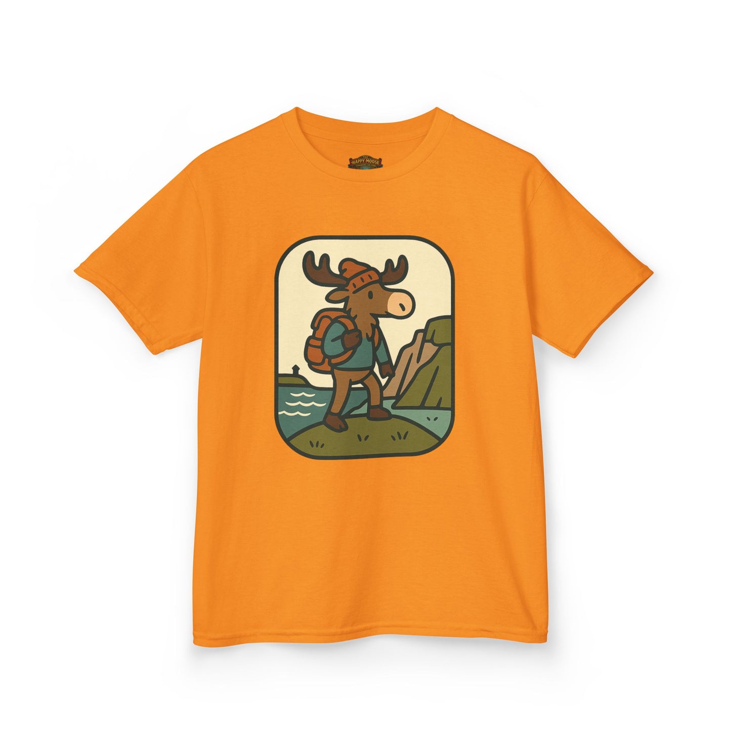 Kids Hiking Moose T‑Shirt — Cute Adventure Backpacker Tee for Boys & Girls