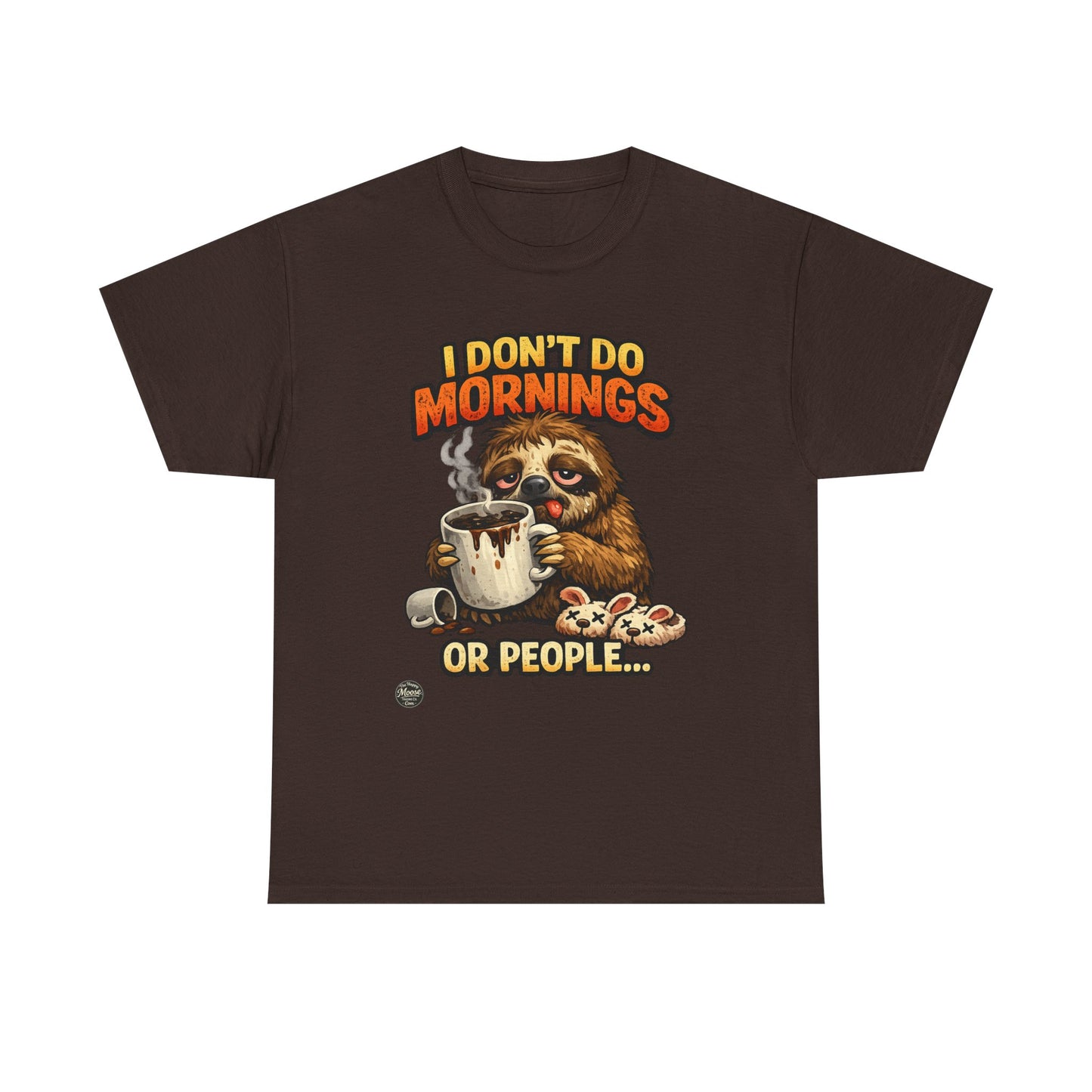 Sloth 'I Don't Do Mornings or People' Graphic Tee - Funny Coffee Shirt for Lazy Morning Lovers
