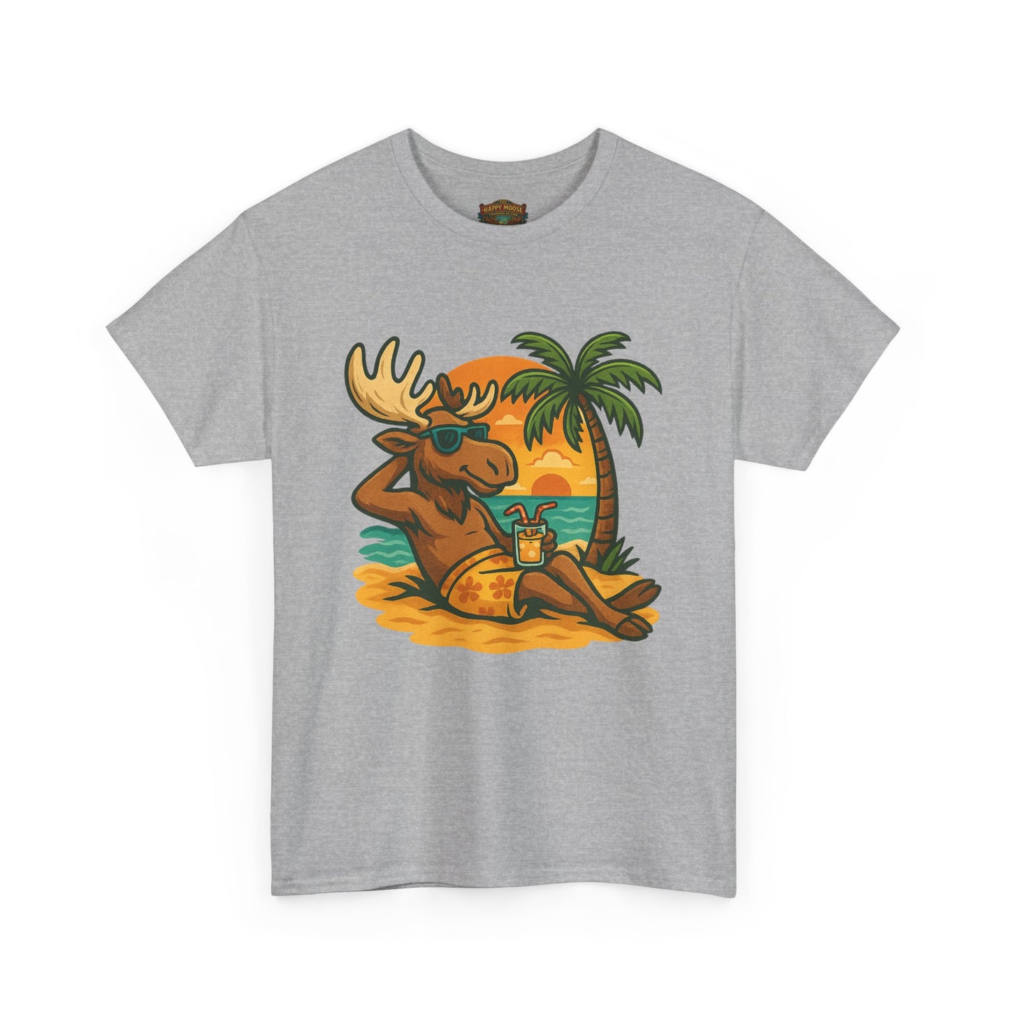 Moose Beach Vacation T-Shirt — Relaxing Tropical Moose Graphic Tee