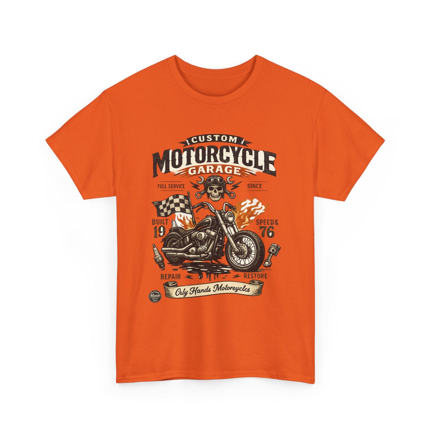 Oily Hands Motorcycle Garage Tee — Vintage Biker Skull & Chopper T-Shirt #021 E