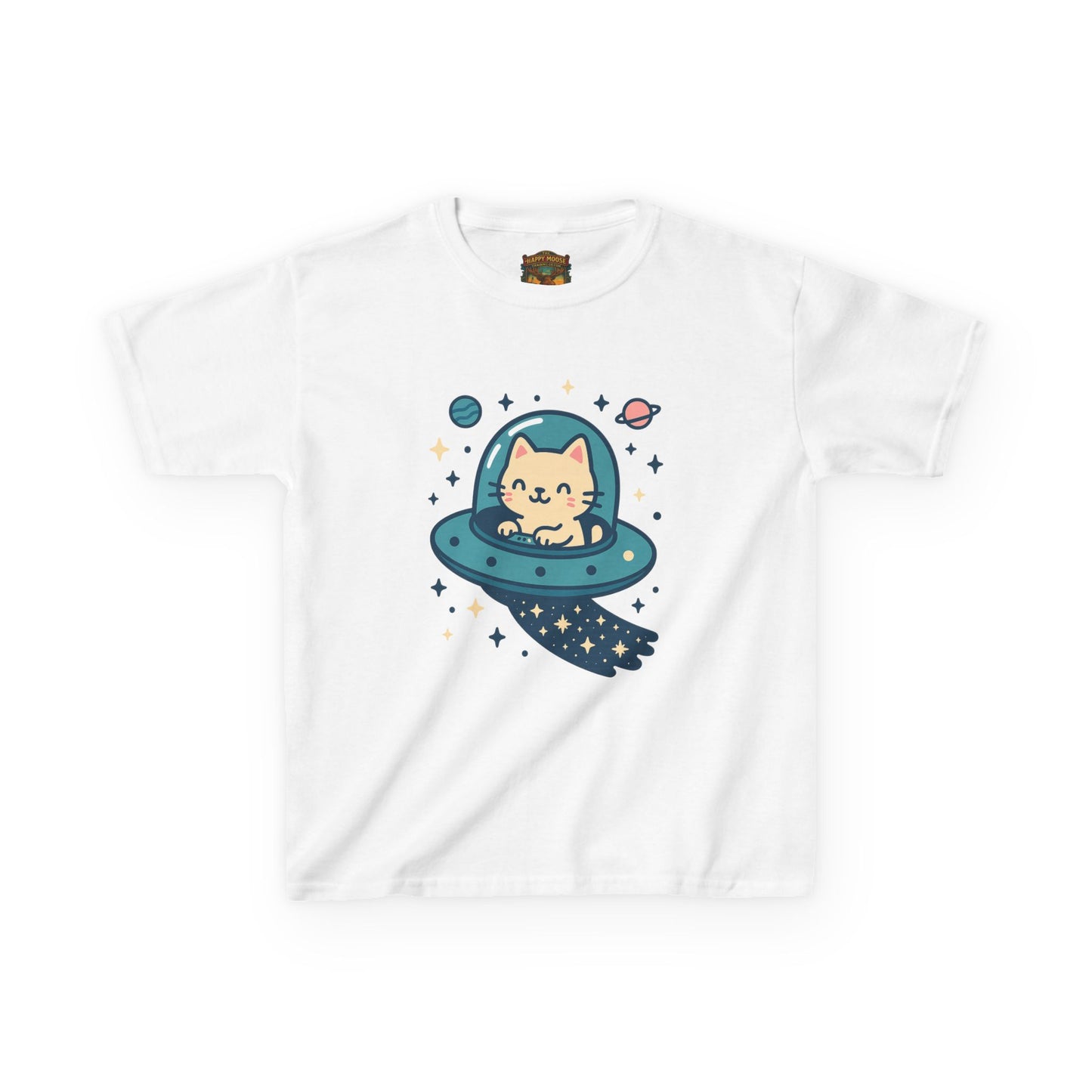 Kids Tee — Cute Cat in UFO Space Shirt