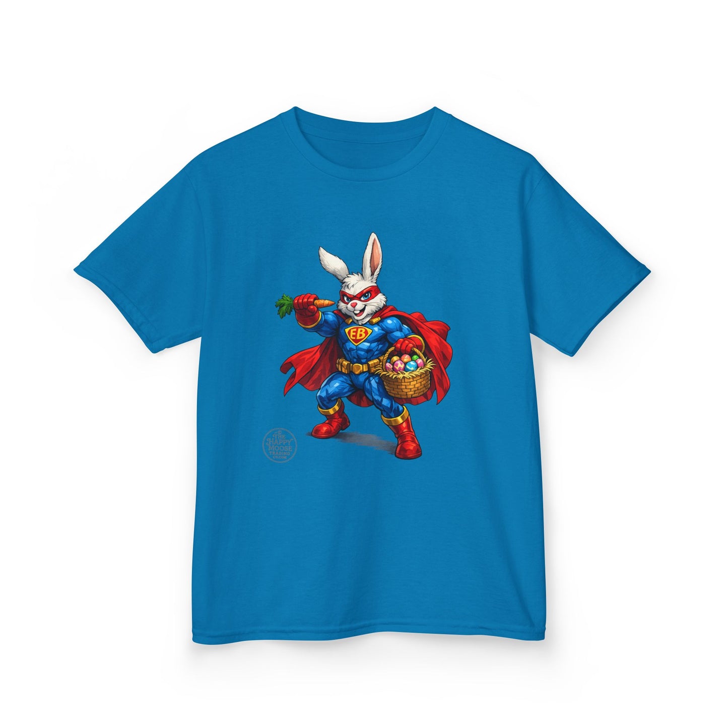Kids Superhero Bunny T‑Shirt — Easter Basket & Carrot Costume