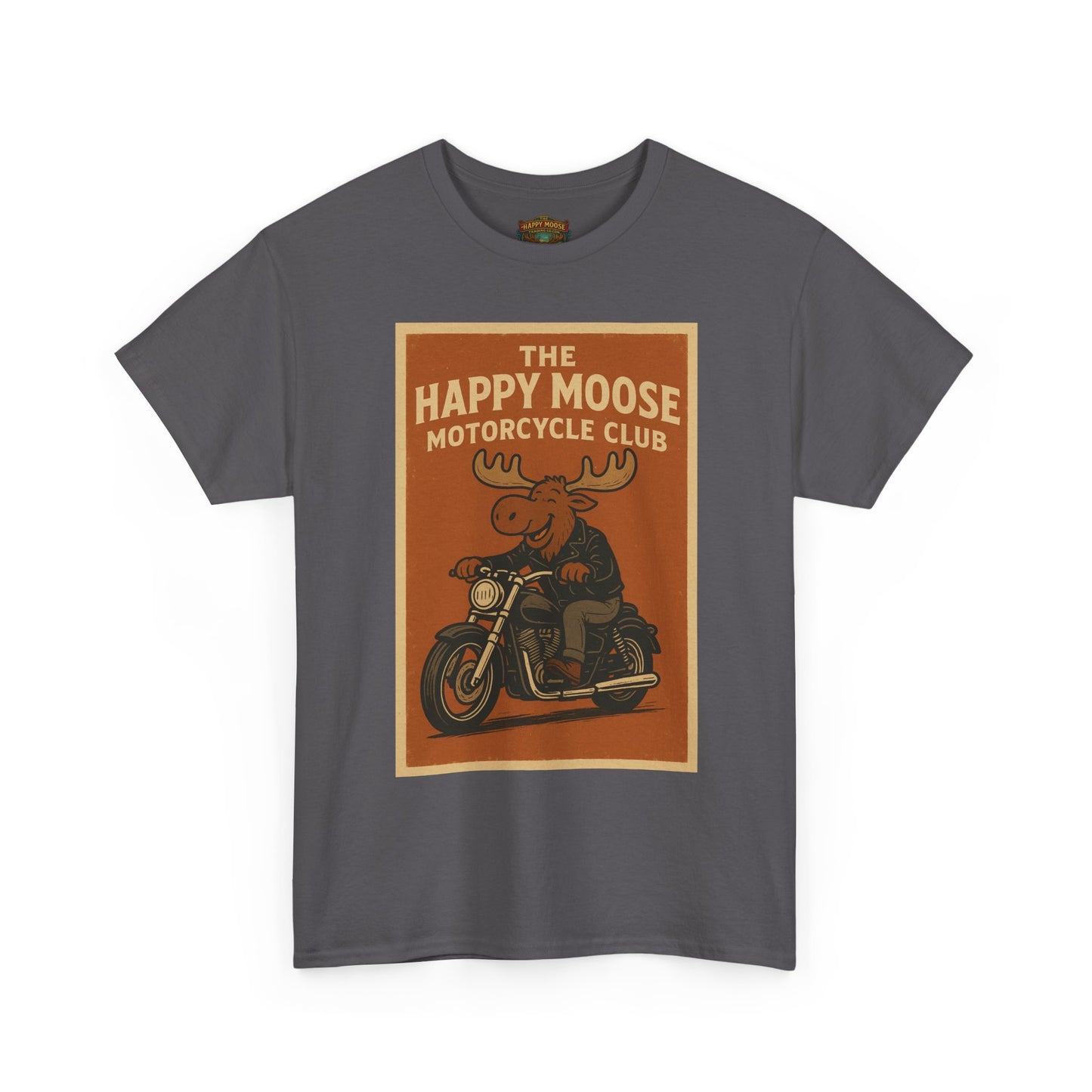 Happy Moose Motorcycle Club T-Shirt | Moose Biker Graphic