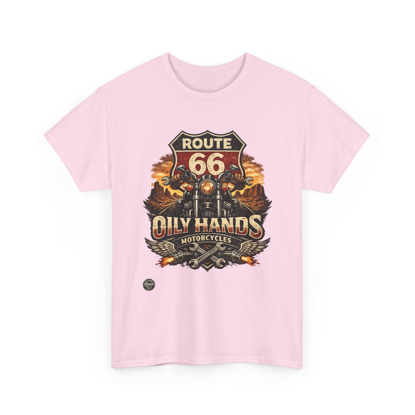 Route 66 'Oily Hands' Vintage Motorcycle T-Shirt #RS001