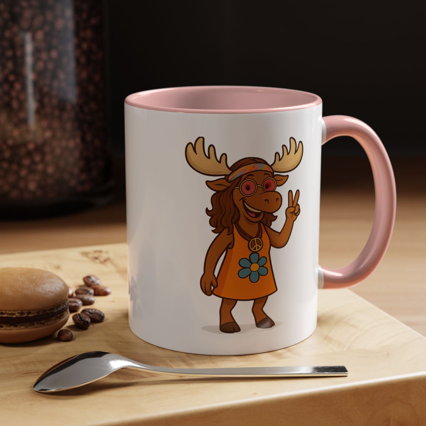 Hippie Moose Coffee Mug — Peace Sign Retro Moose Accent Mug (11/15oz)