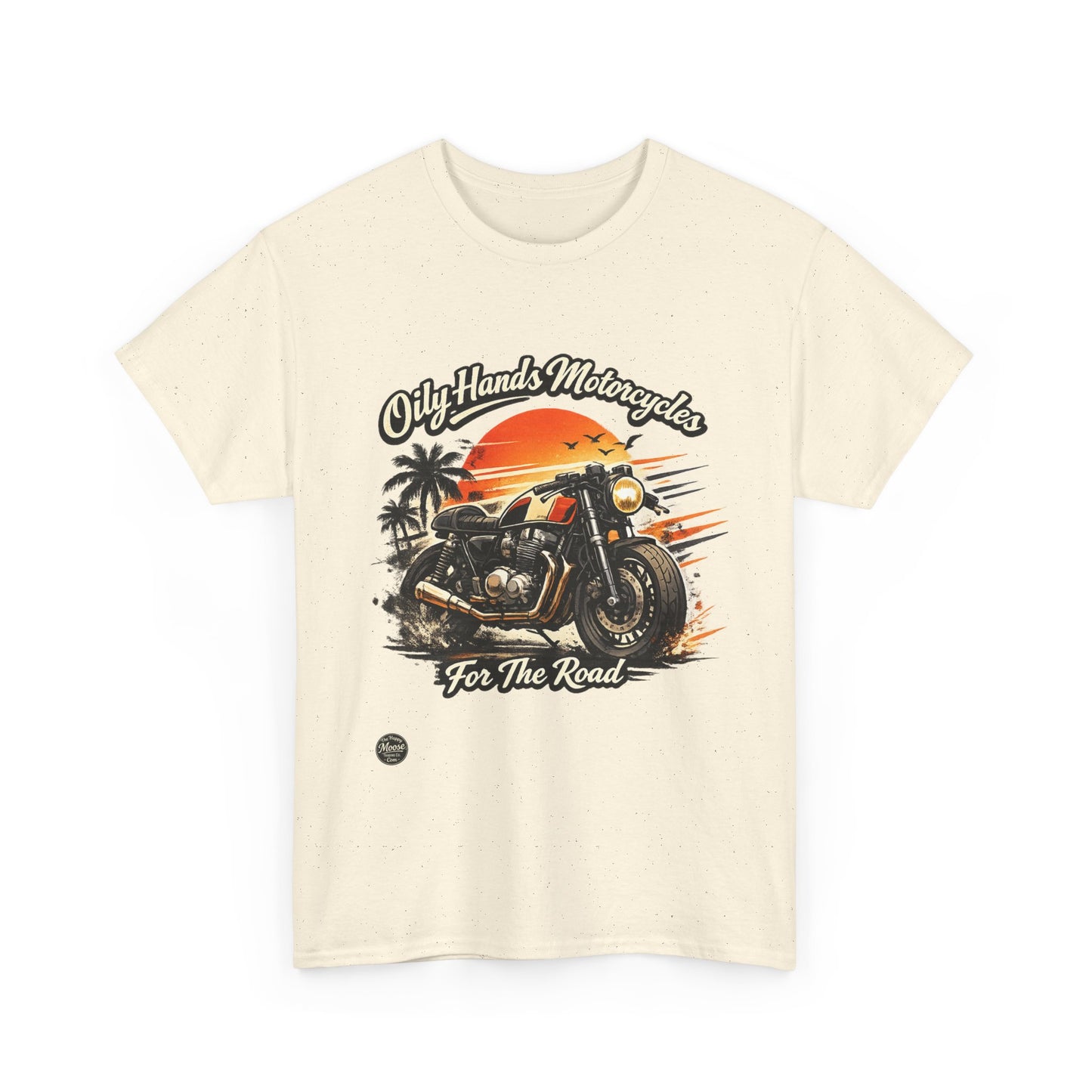 Oily Hands Motorcycle Sunset Tee — "Only Hands Motorcycles For The Road" Riding T-Shirt #001 E