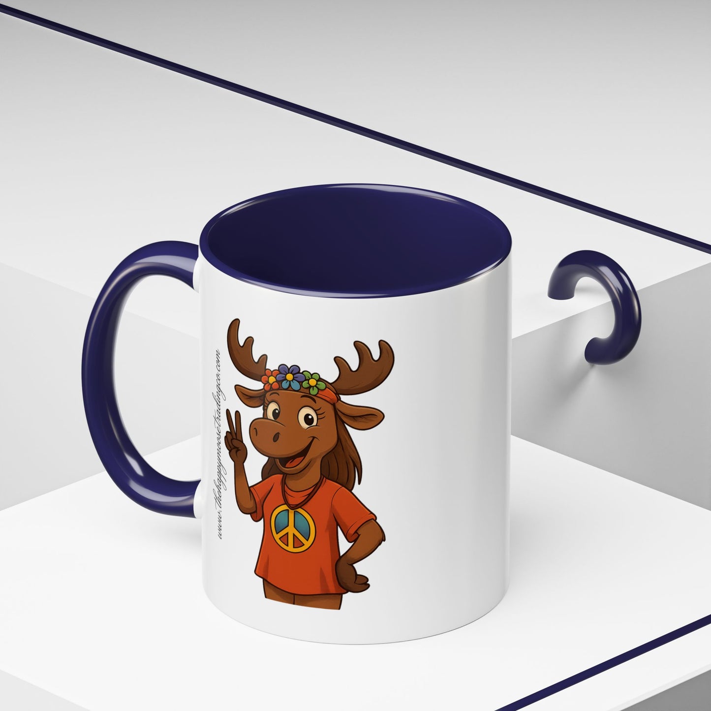 Peace Sign Moose Accent Coffee Mug — Hippie Moose with Flower Crown (11/15oz)