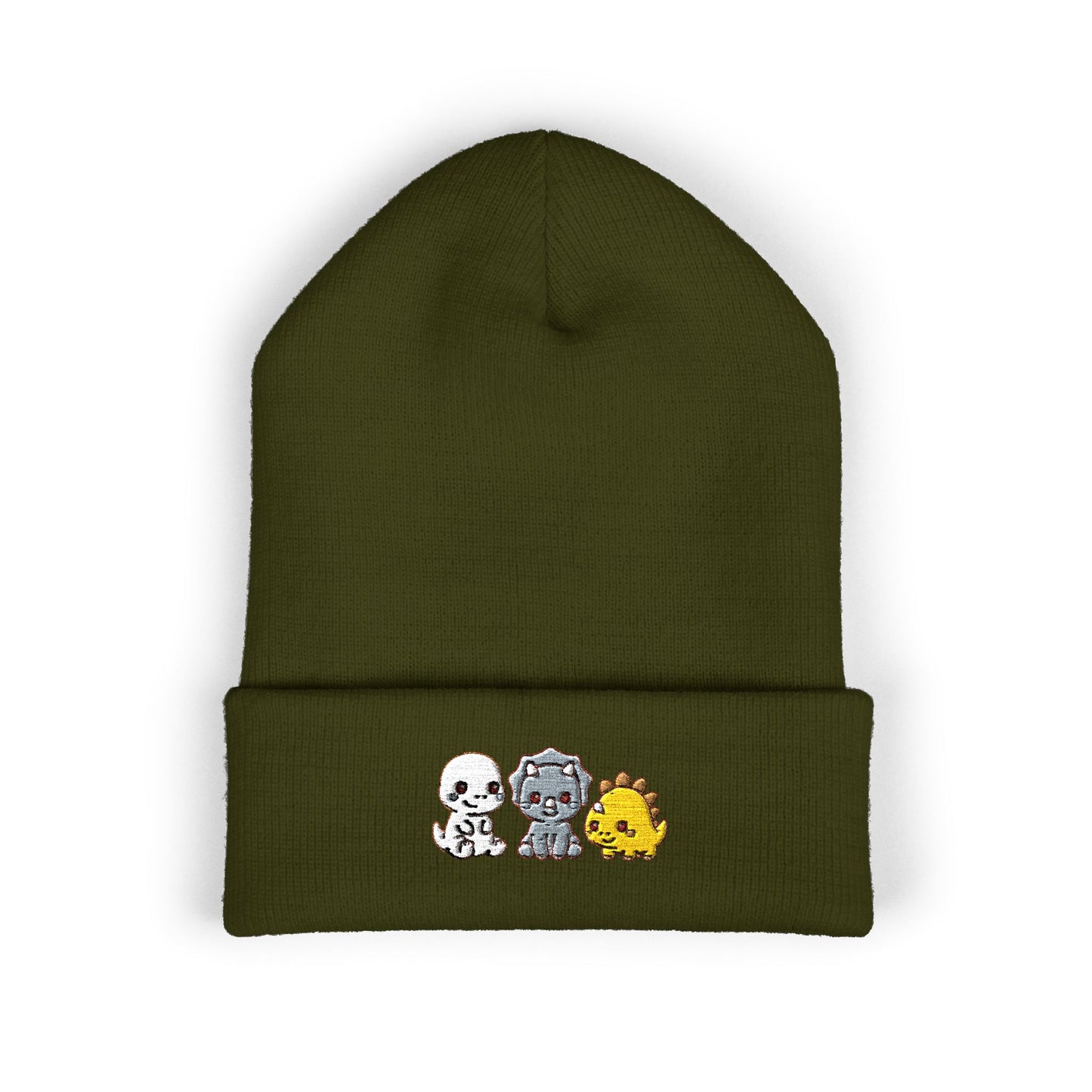 Embroidered Cute Character Cuffed Beanie — Trio Skull, Robot & Chick Winter Hat