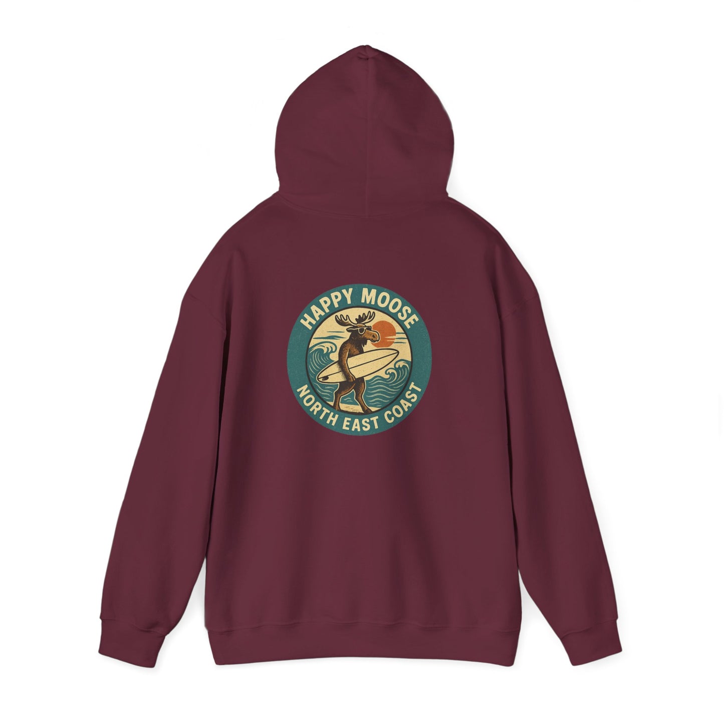 Moose Surf Hoodie – "Happy Moose North East Coast" Retro Surf Graphic