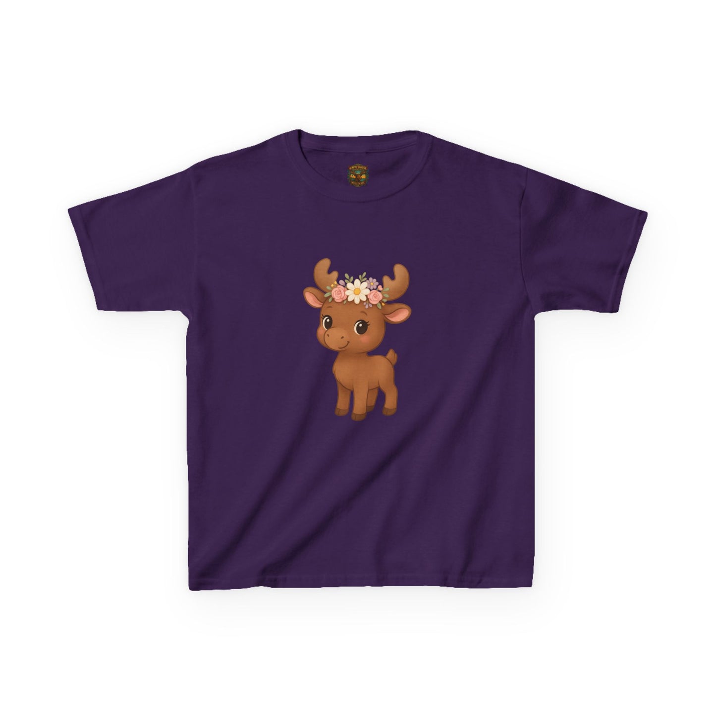 Kids Tee — Cute Floral Crown Baby Moose Graphic