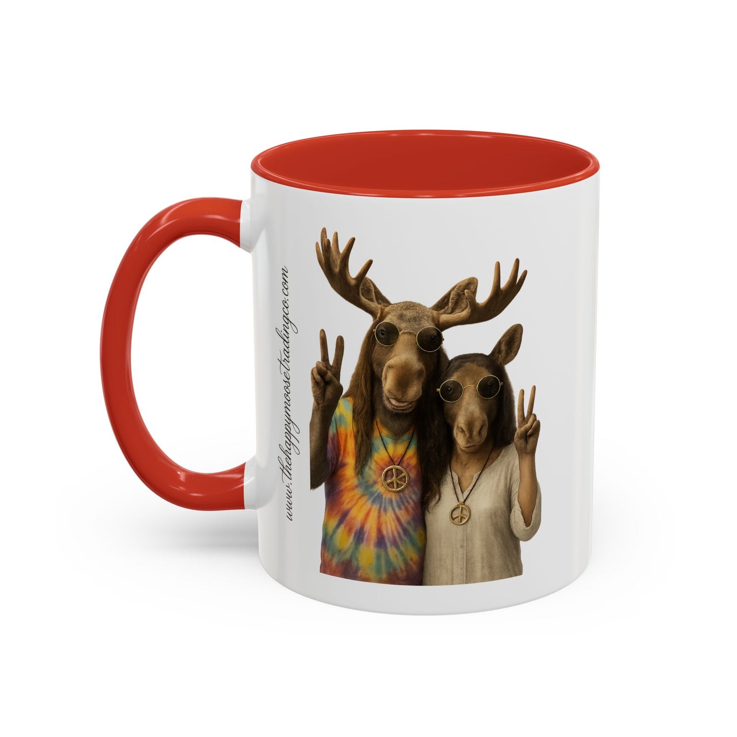 Peaceful Moose Couple Accent Coffee Mug — Hippie Tie-Dye Moose Peace Sign 11/15oz