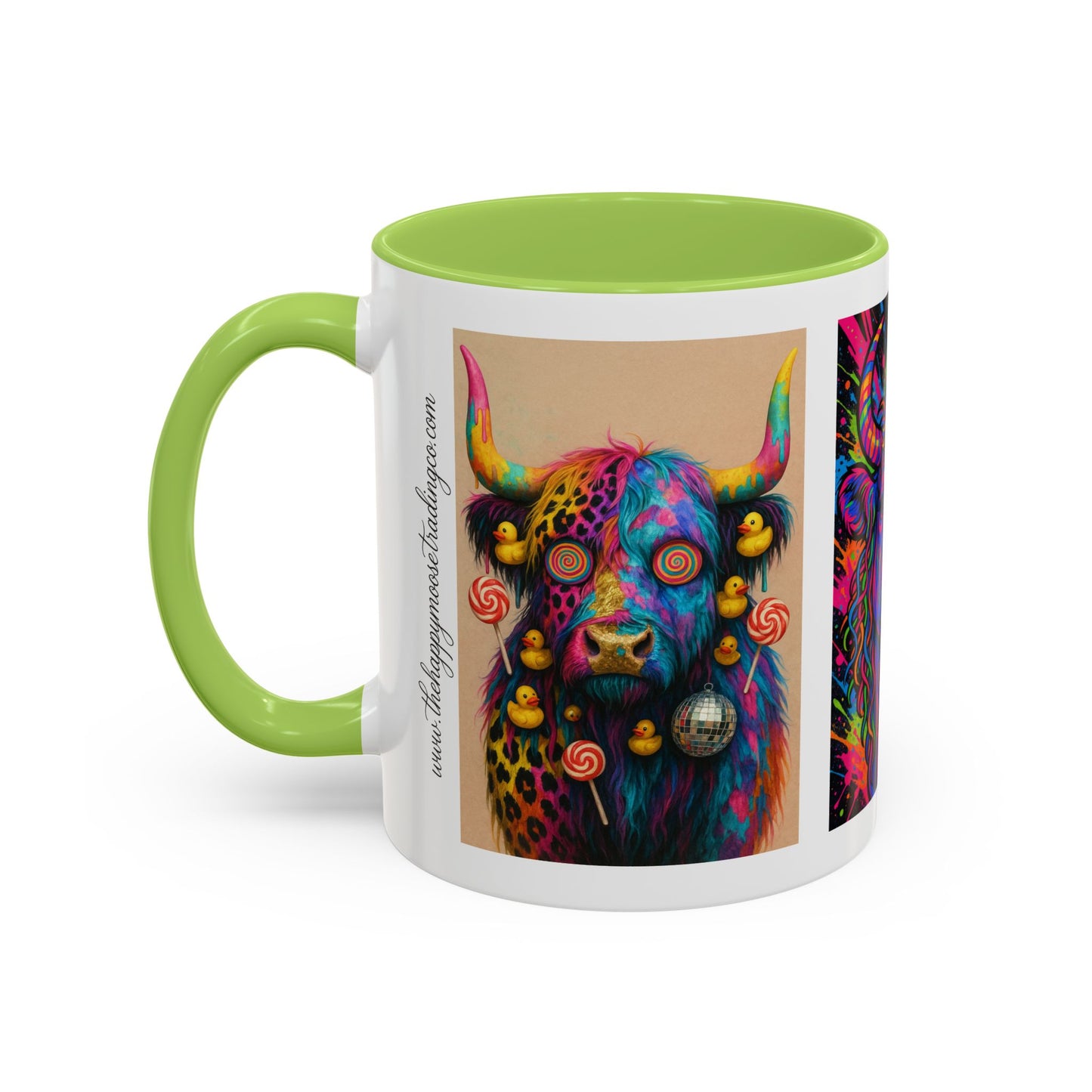 Psychedelic Highland Cow Accent Coffee Mug — Colorful Neon Farm Animal Art (11/15 oz)