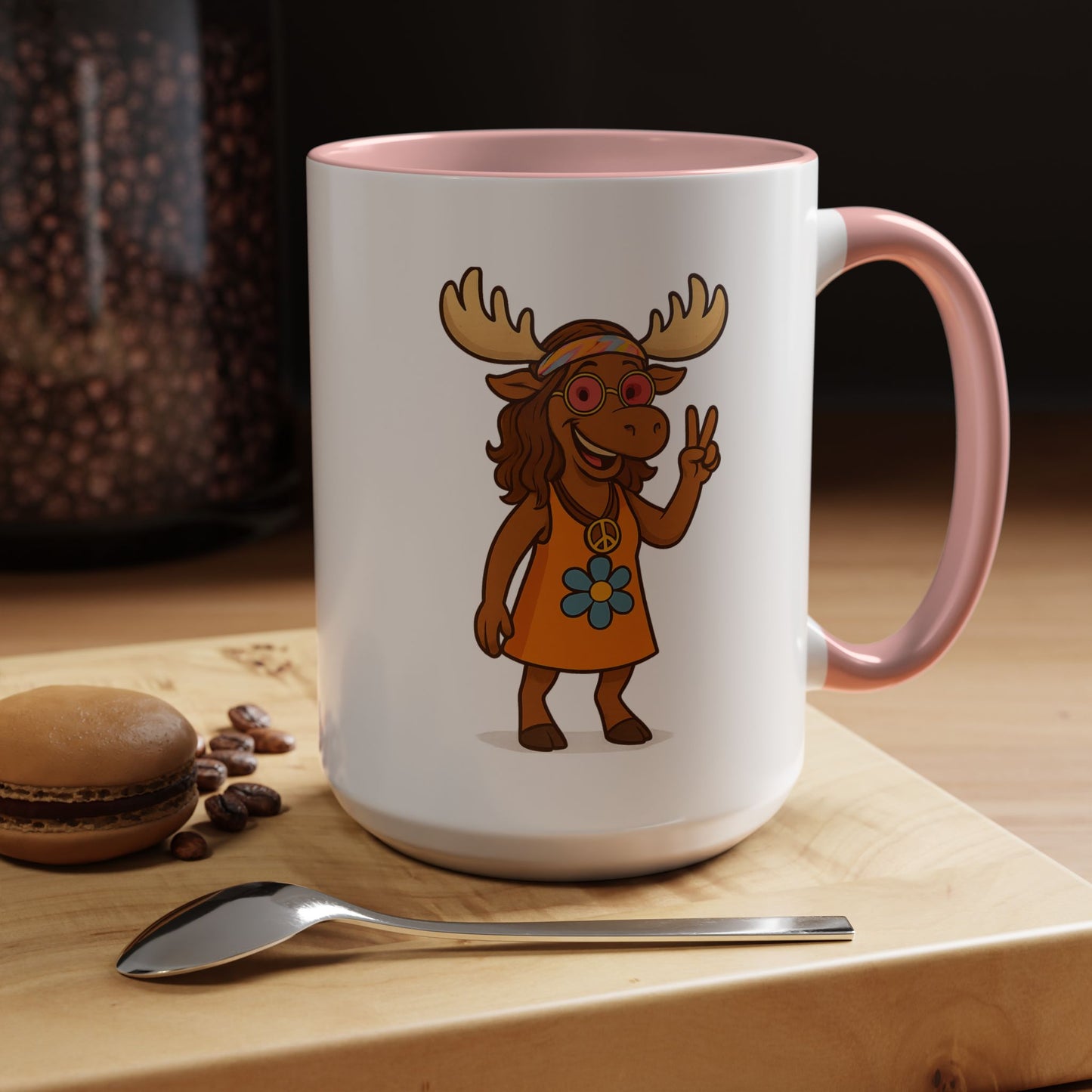 Hippie Moose Coffee Mug — Peace Sign Retro Moose Accent Mug (11/15oz)