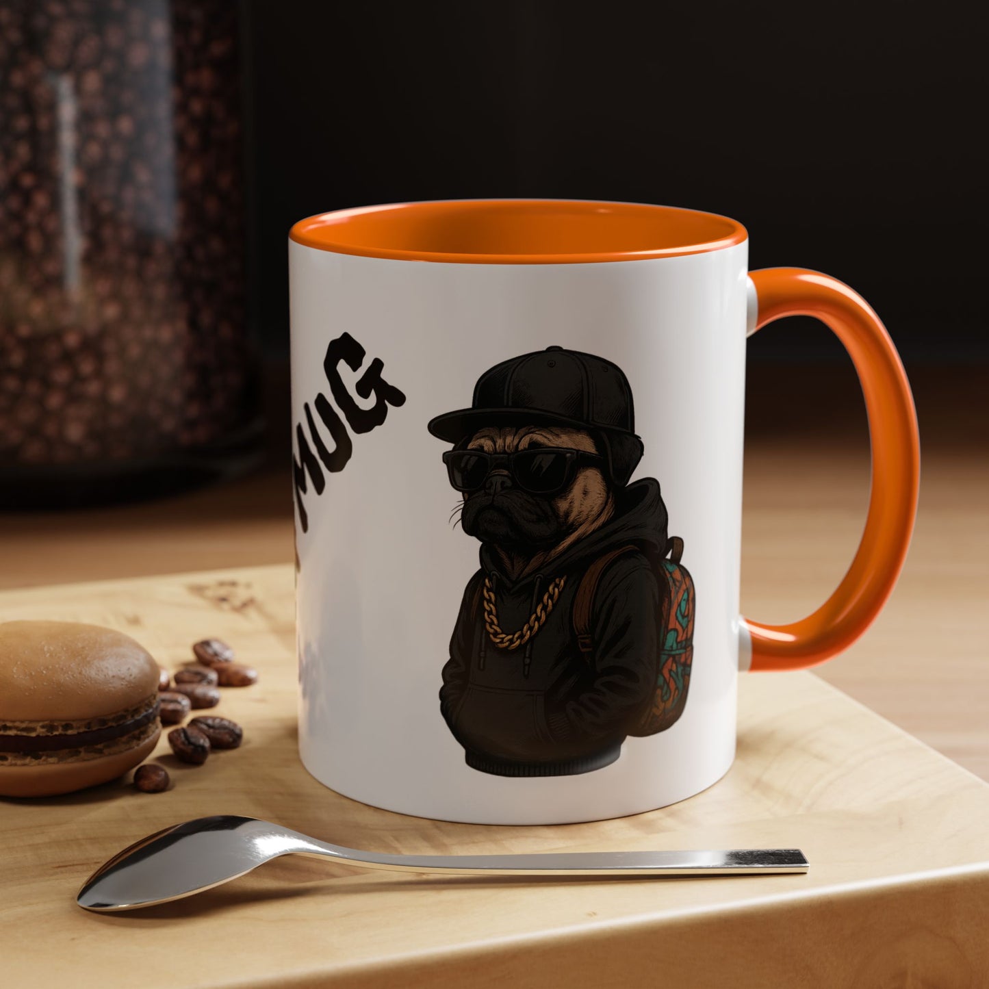 Pug Mug — Red Accent Coffee Mug with Hipster Pug Illustration (11/15oz)