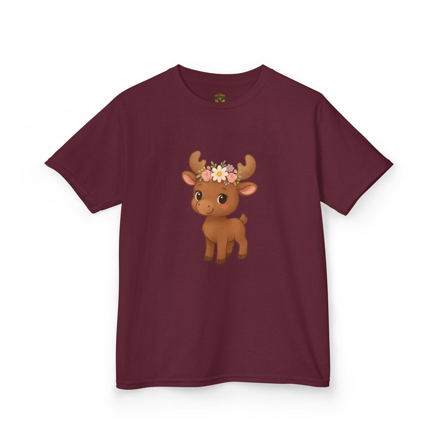 Kids Tee — Cute Floral Crown Baby Moose Graphic