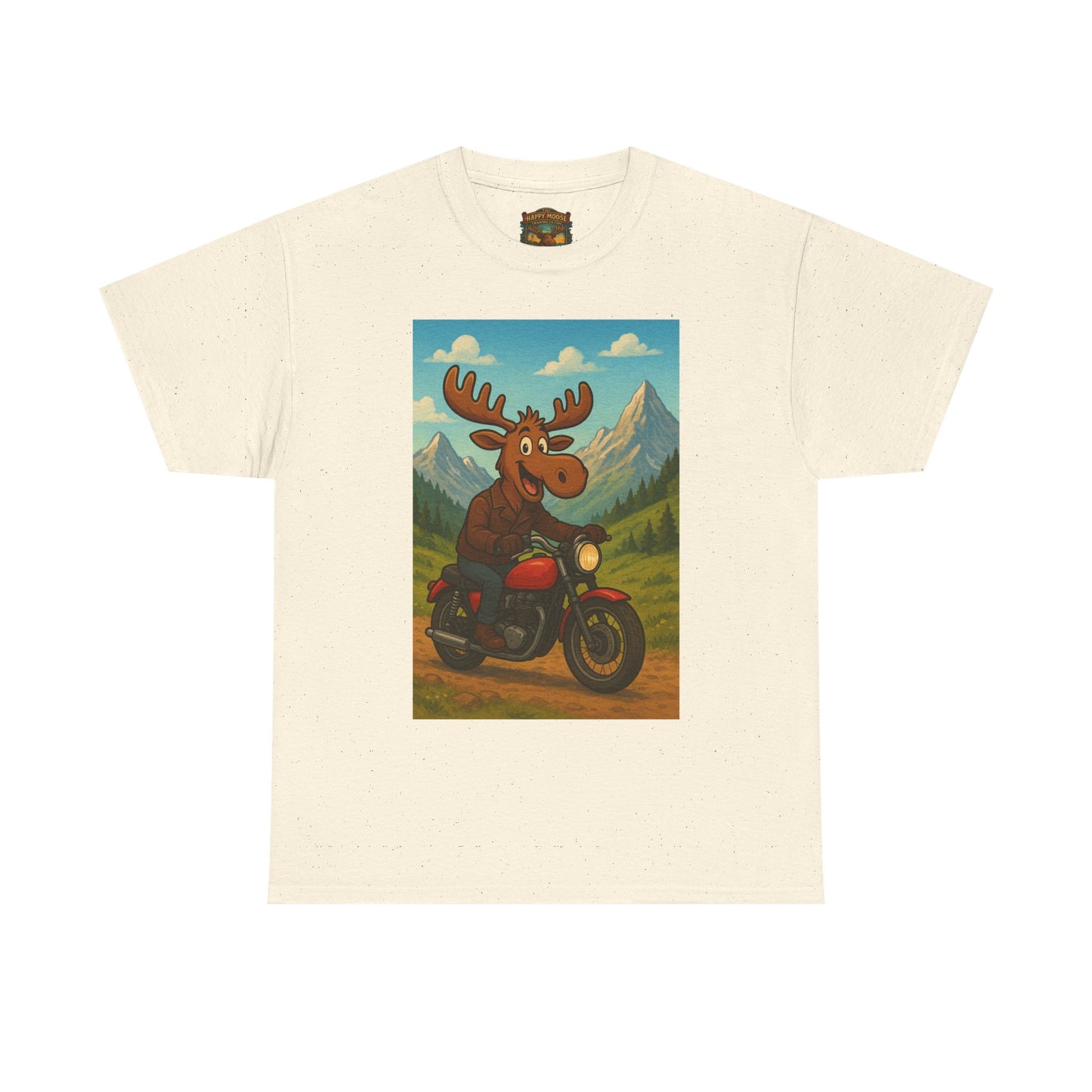 Happy Moose Motorcycle T-Shirt | Vintage Biker Moose Illustration