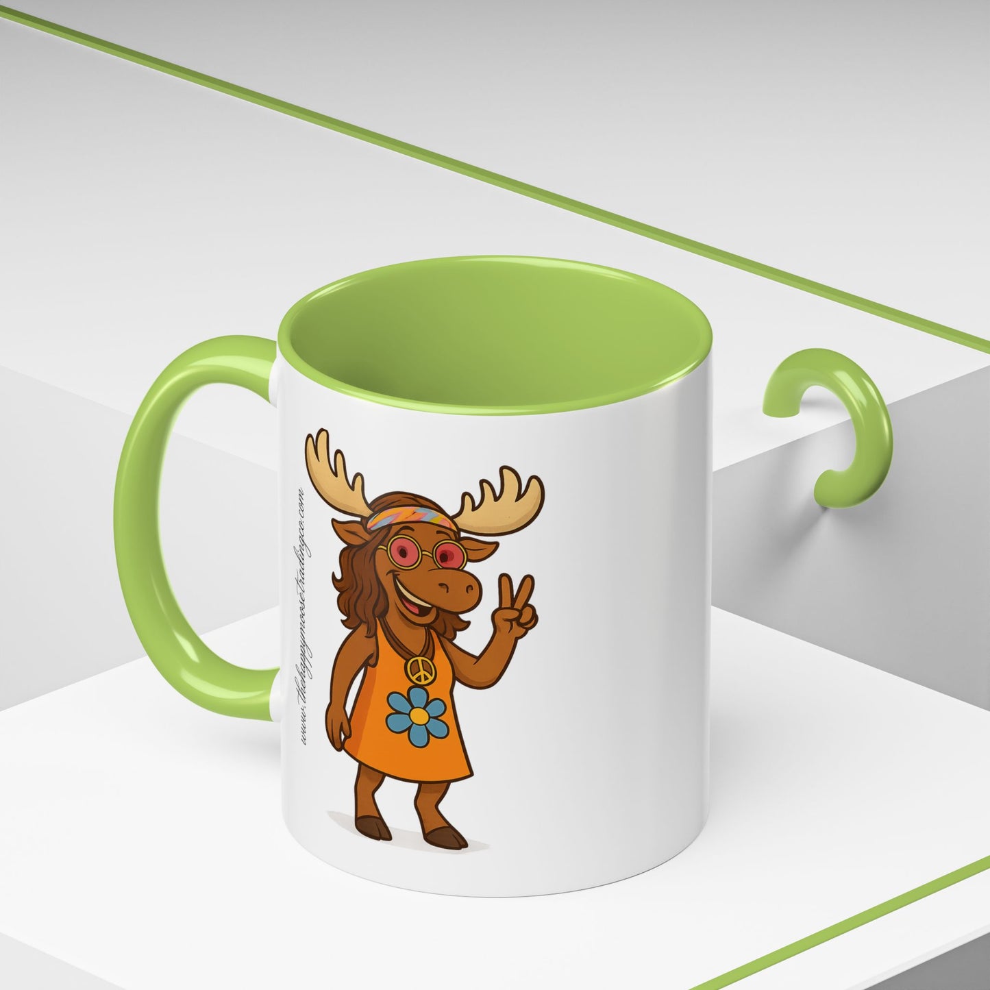 Hippie Moose Coffee Mug — Peace Sign Retro Moose Accent Mug (11/15oz)
