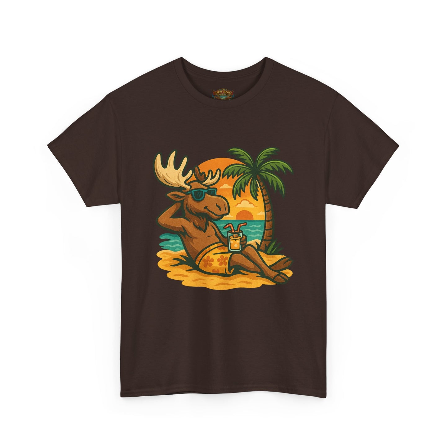 Moose Beach Vacation T-Shirt — Relaxing Tropical Moose Graphic Tee