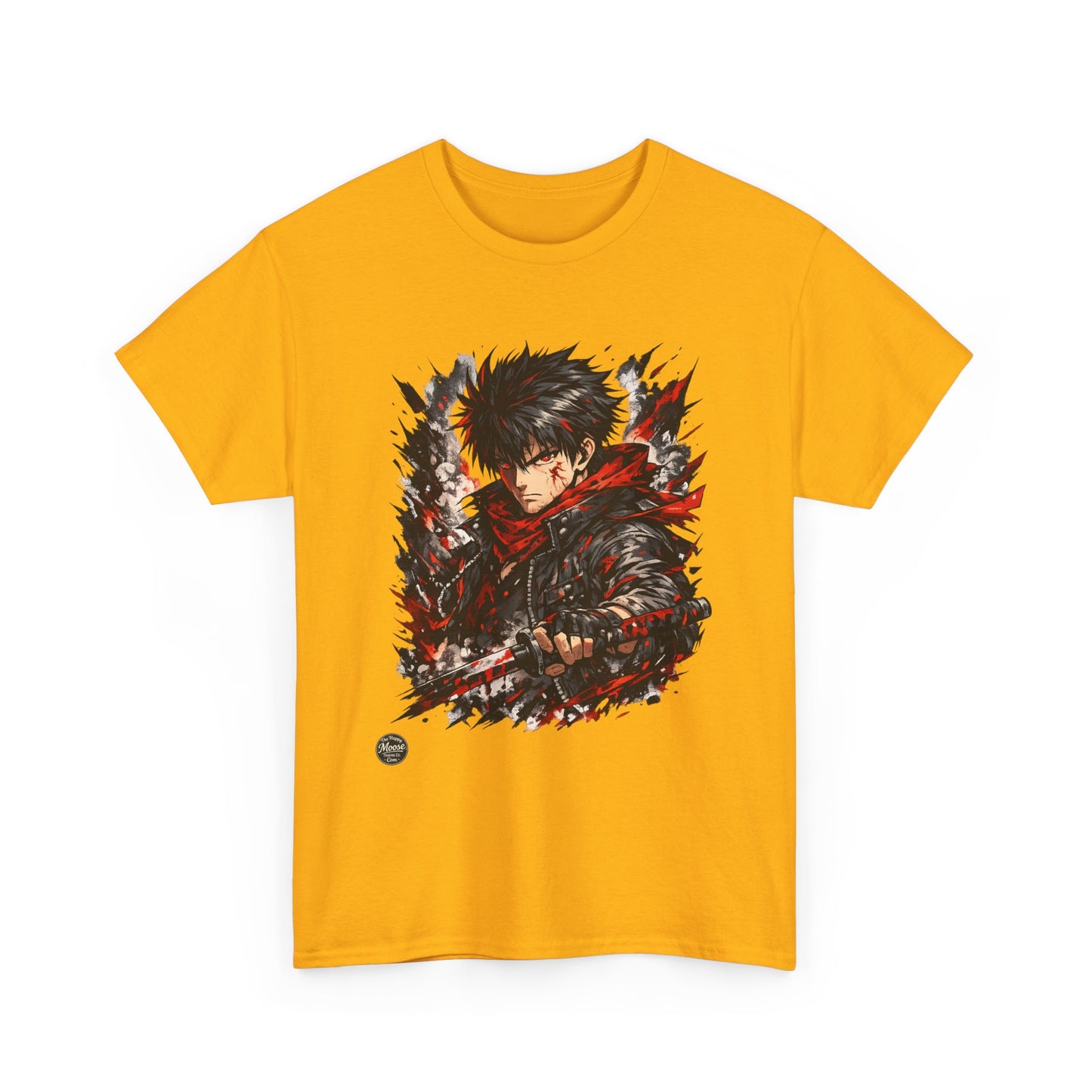 Anime Warrior Graphic Tee — Red Scarf Battle Art T-Shirt #E001