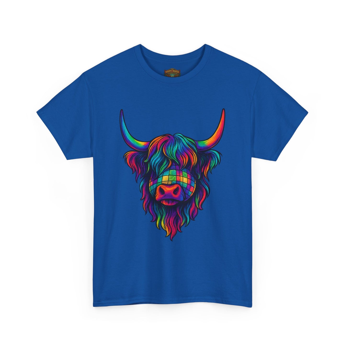 Highland Cow Graphic Tee — Colorful Psychedelic Scottish Highland Cattle T-Shirt