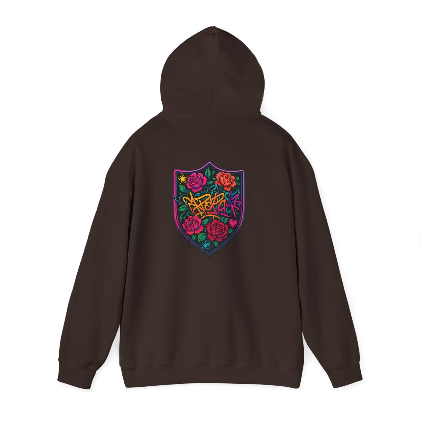 Graffiti Rose Shield Hoodie – Urban Floral Streetwear Sweatshirt