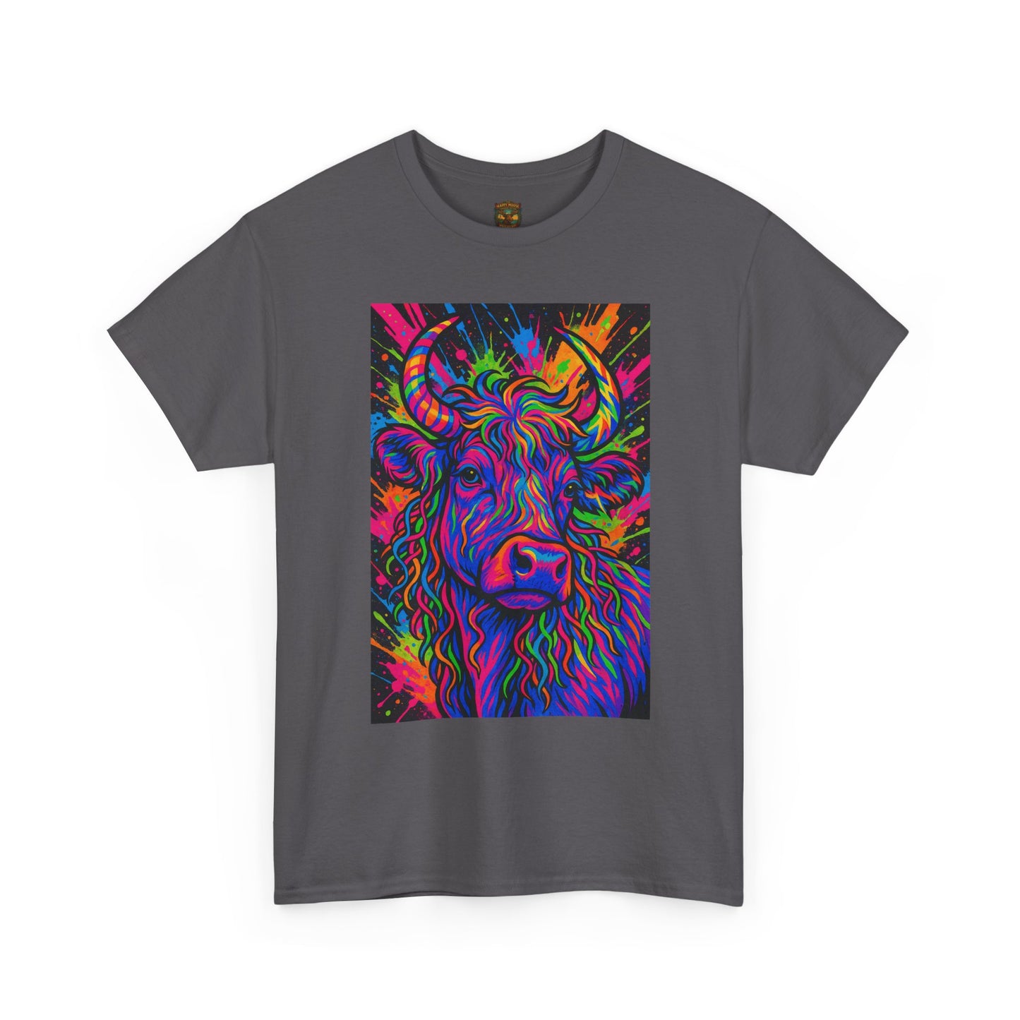 Psycadelic Highland Cow T-Shirt | Retro Rainbow Cow Art 1