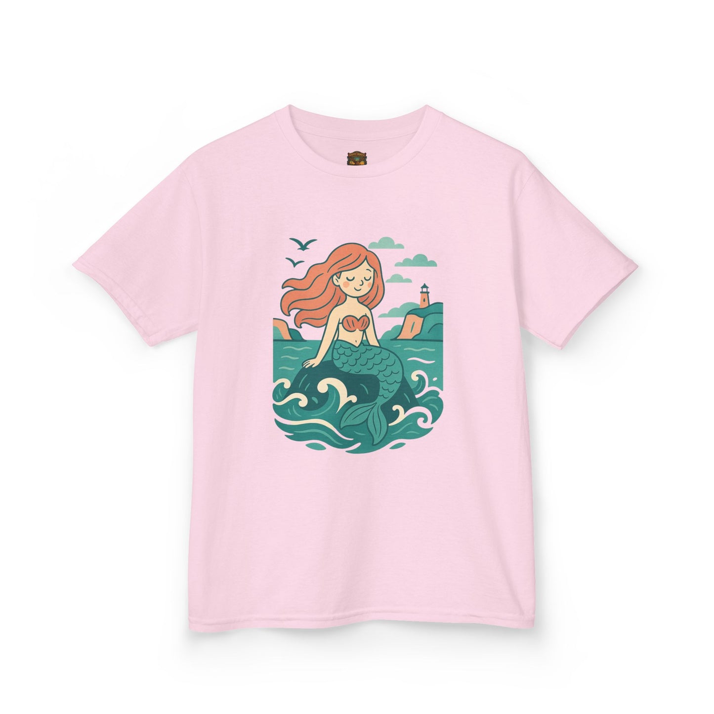 Kids Mermaid Graphic Tee — Cute Redhead Mermaid Ocean Illustration