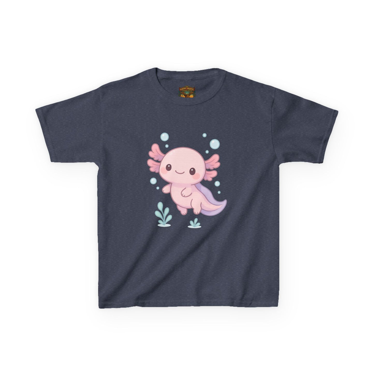 Kids Axolotl T‑Shirt — Cute Pink Axolotl Cartoon Tee for Kids