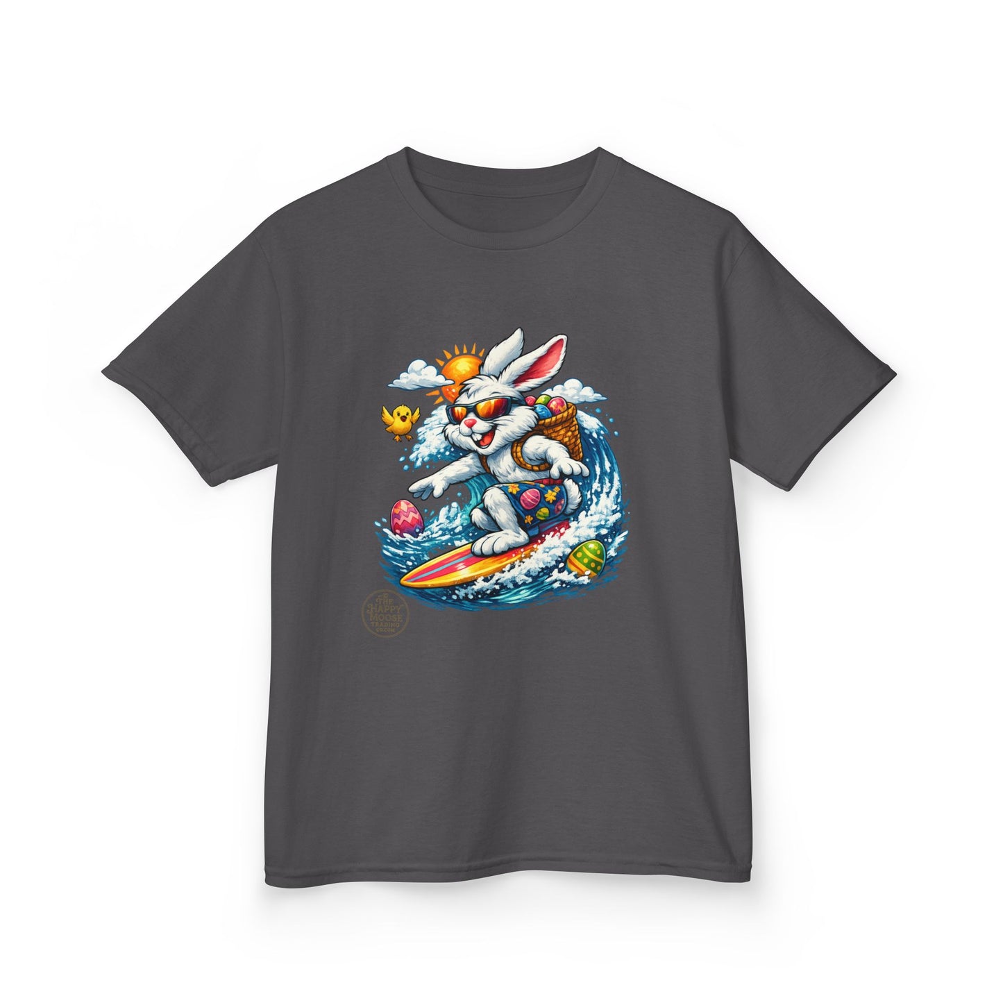 Kids Surfing Easter Bunny T-Shirt — Cute Surfboard Bunny Graphic Tee