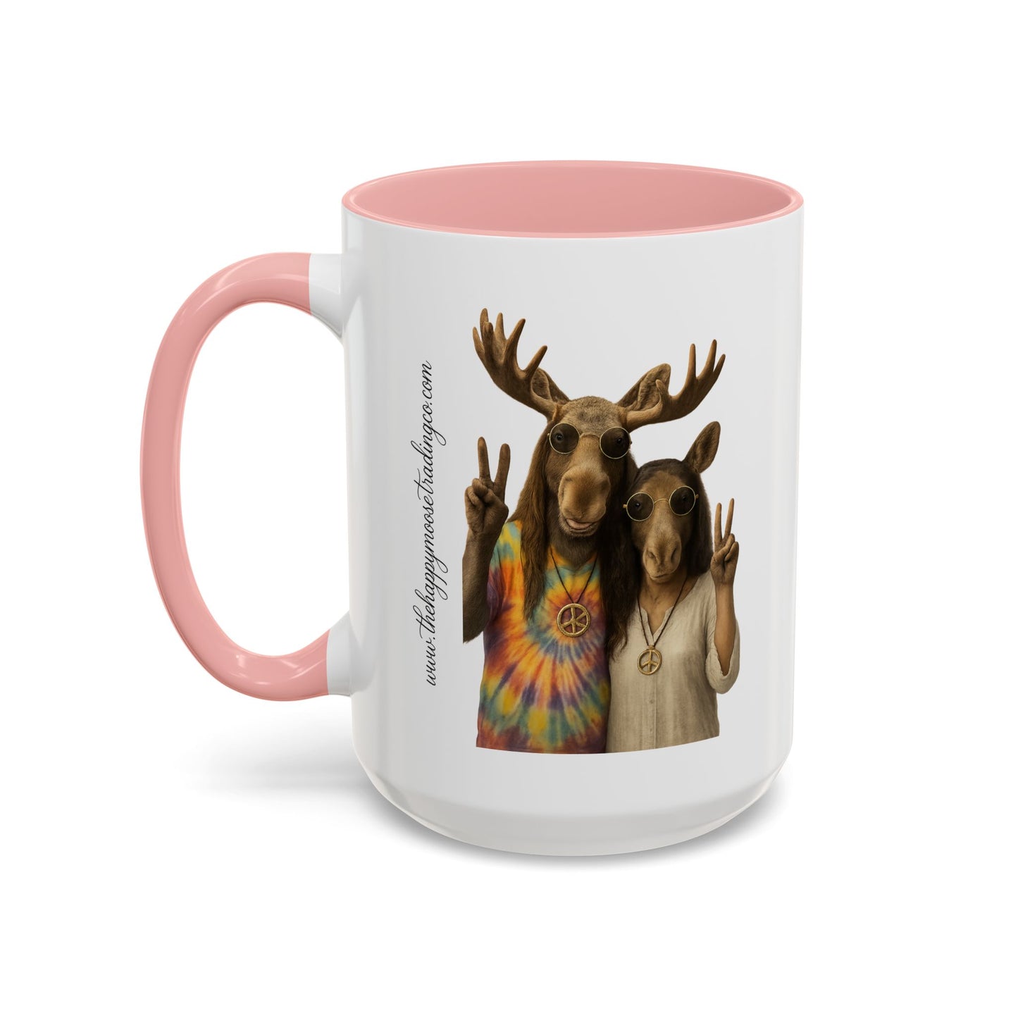 Peaceful Moose Couple Accent Coffee Mug — Hippie Tie-Dye Moose Peace Sign 11/15oz