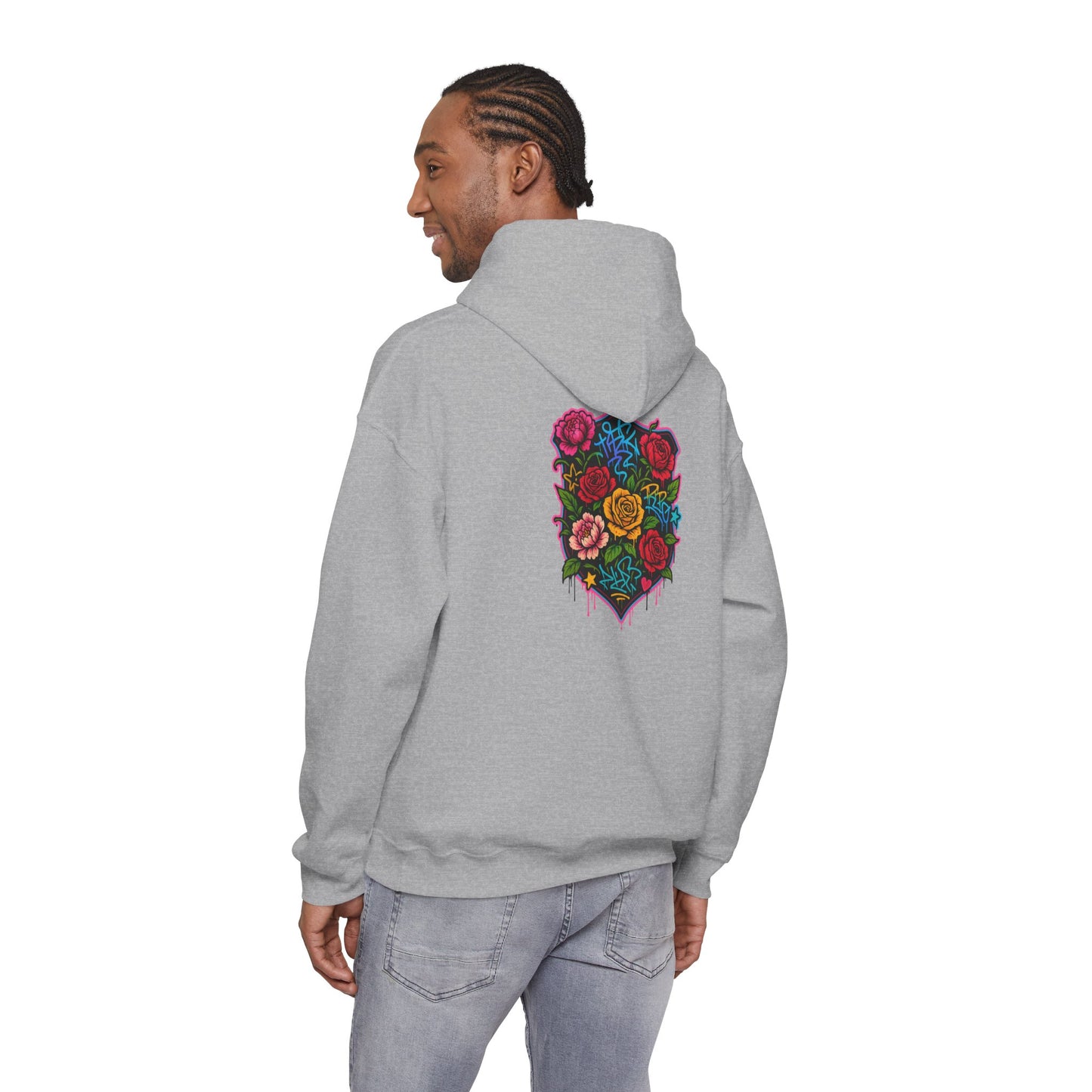 Floral Crest Hoodie – Colorful Roses Shield Graphic Hooded Sweatshirt