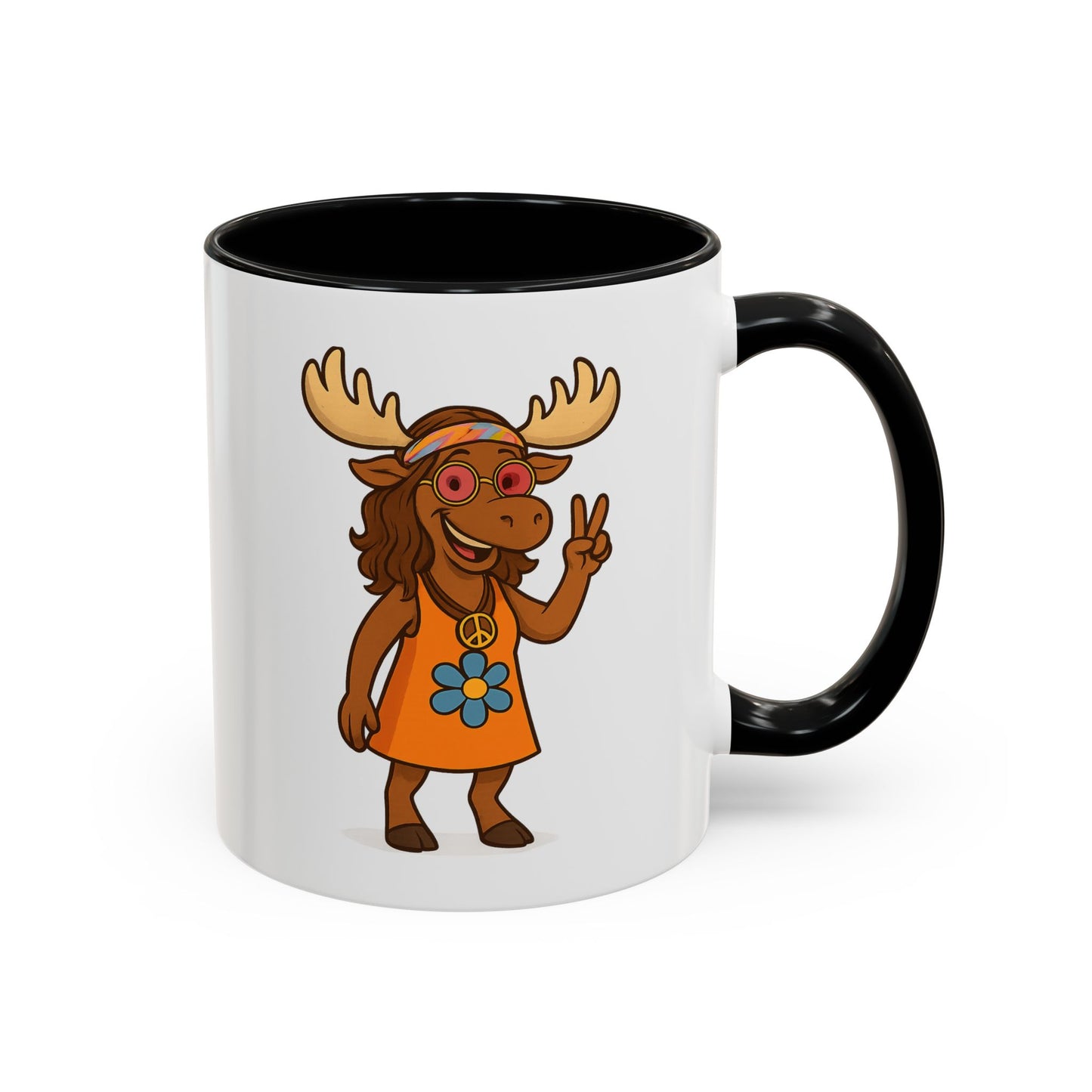 Hippie Moose Coffee Mug — Peace Sign Retro Moose Accent Mug (11/15oz)