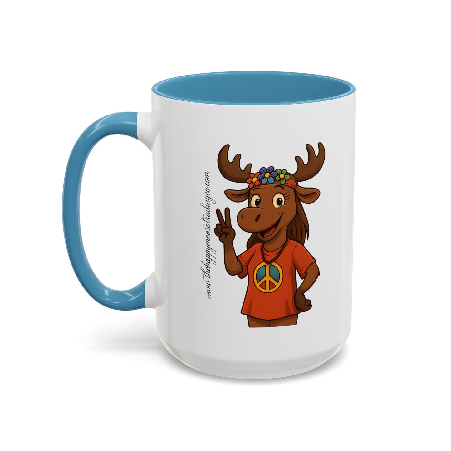 Peace Sign Moose Accent Coffee Mug — Hippie Moose with Flower Crown (11/15oz)